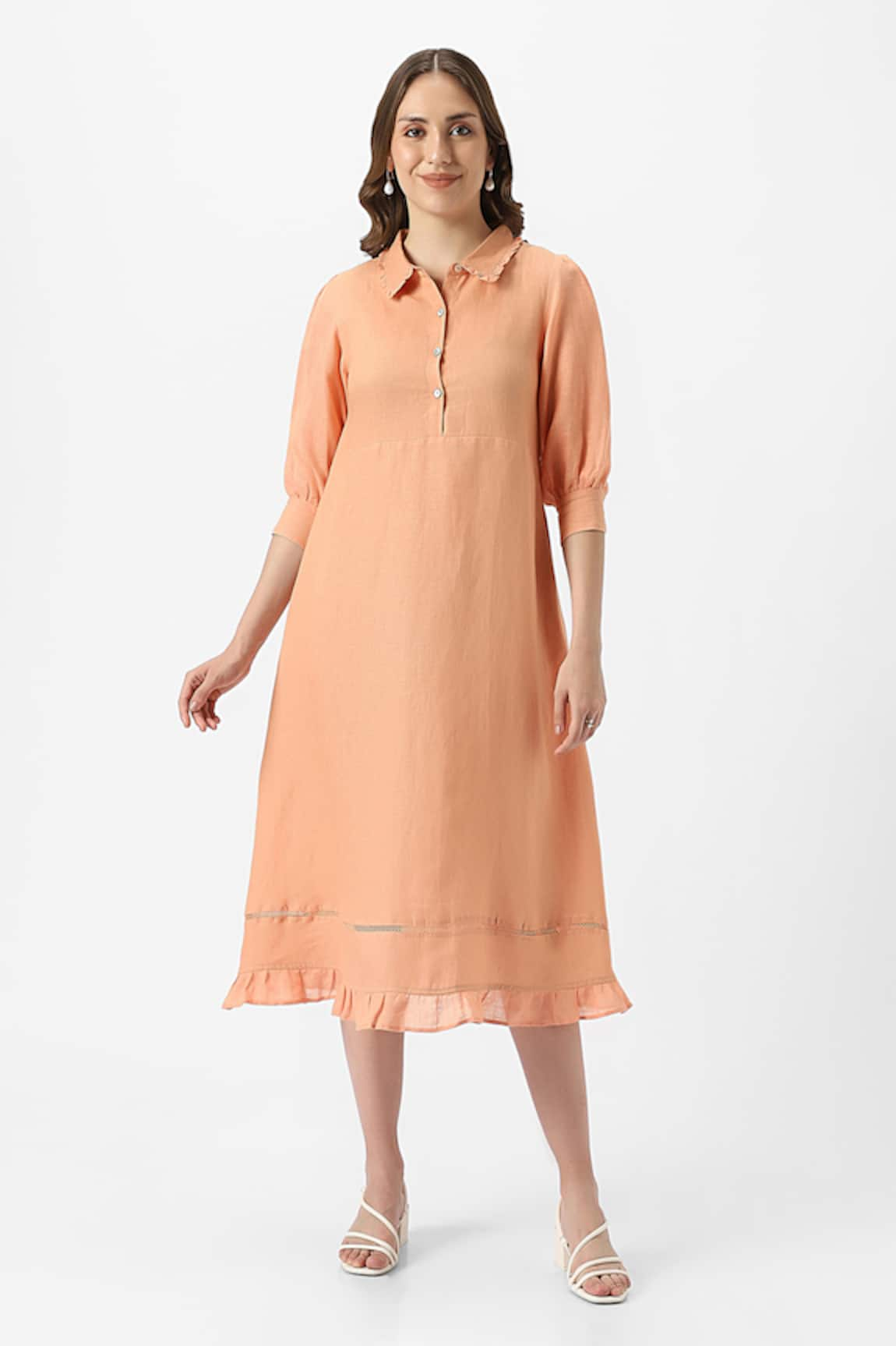 Kaveri Teepee Frilly Poet Sleeves Solid Midi Dress