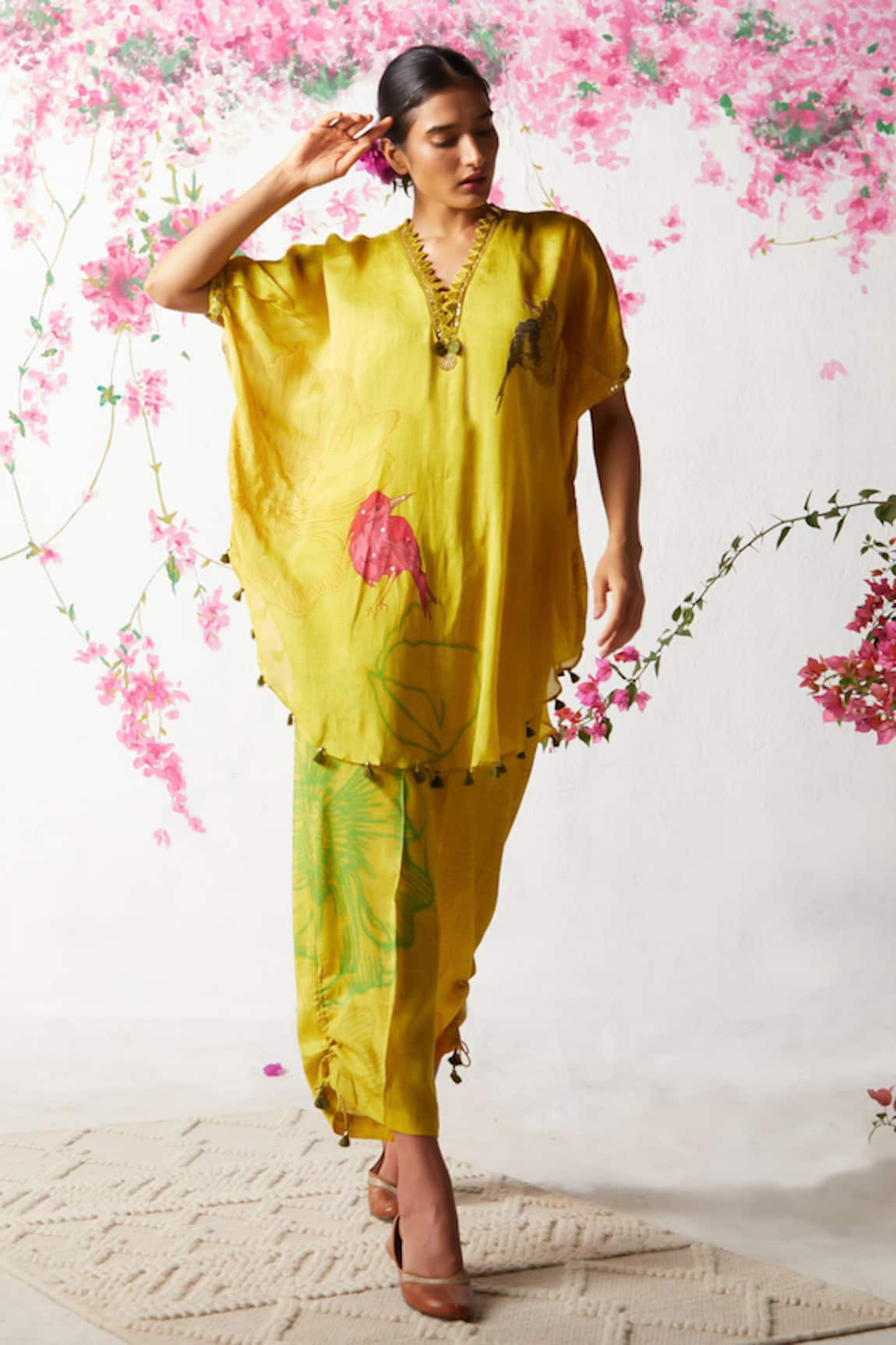 Basil Leaf Floral Print Kaftan & Pant Set