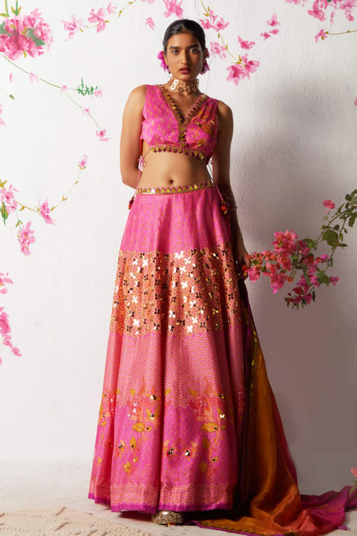 Basil Leaf Mirror Embroidered Lehenga Set