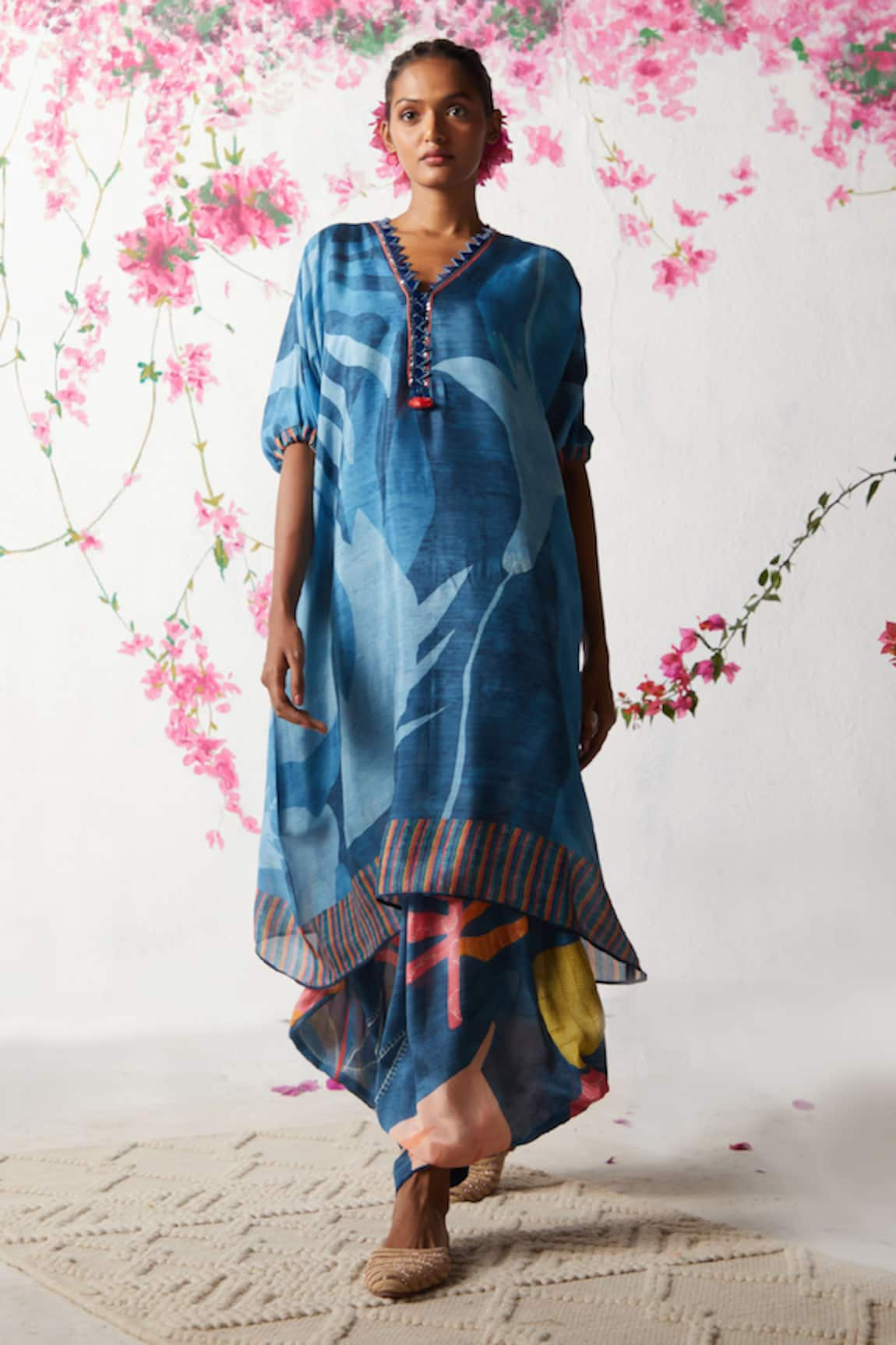 Basil Leaf Tropical Print Kurta With Cowl Pant