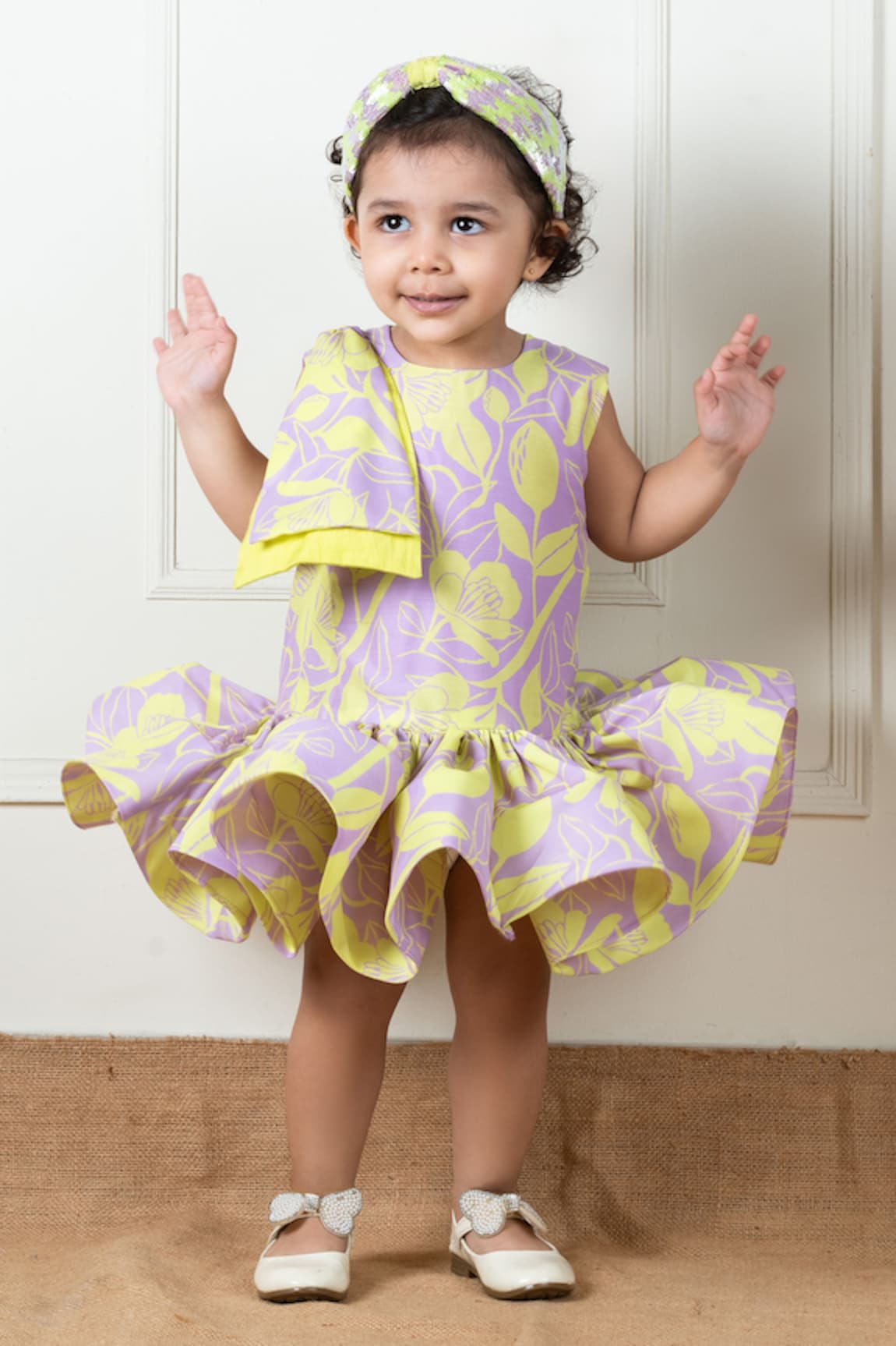 Lil Angels Floral Pattern Ruffle Short Dress