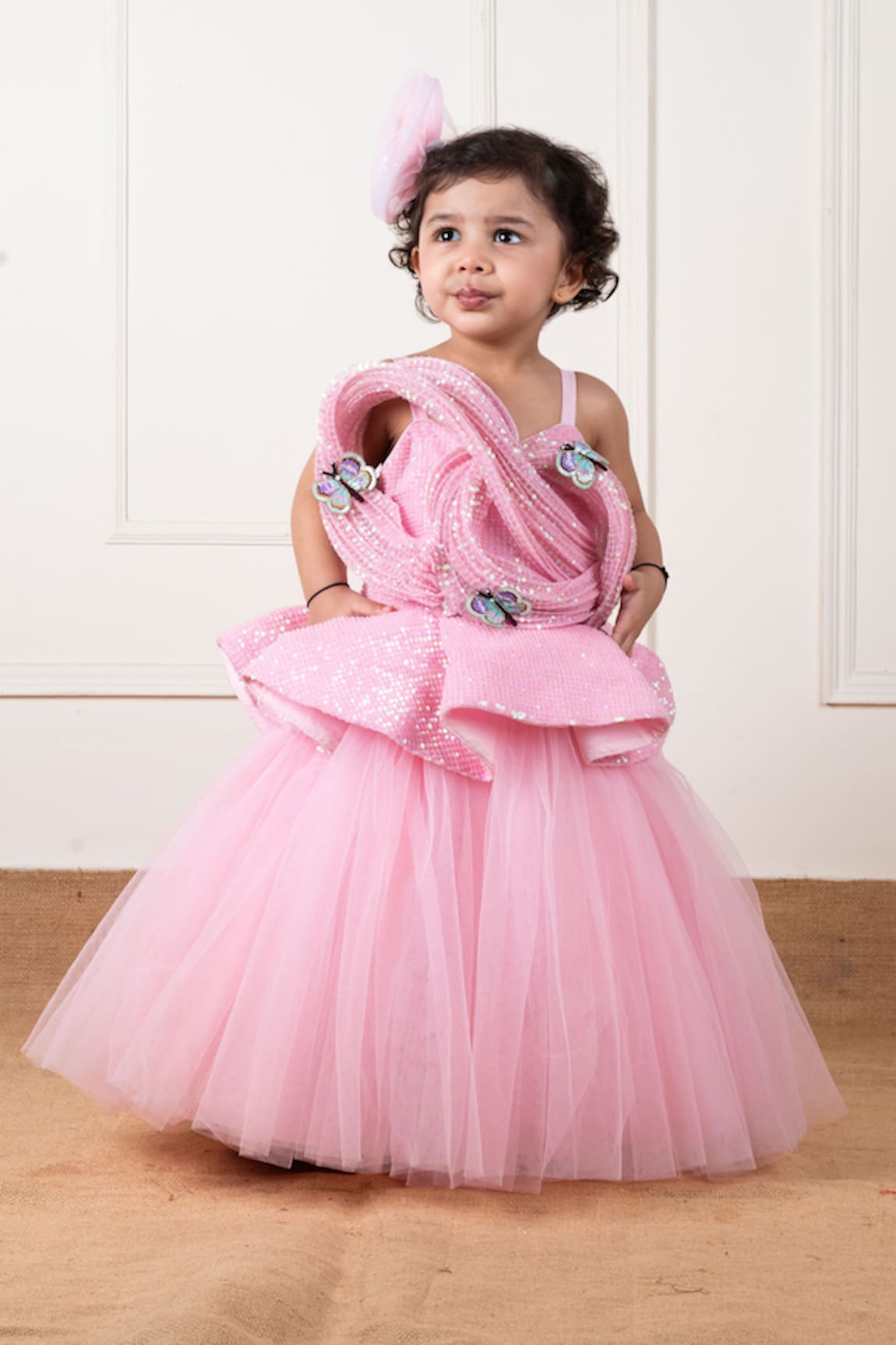 Lil Angels Sequins Draped Butterfly Gown