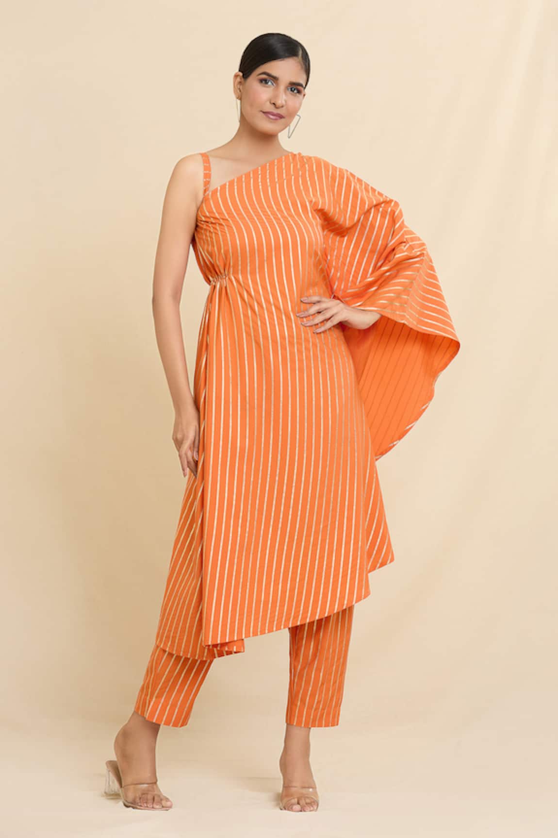 Adara Khan Stripe Pattern Kurta & Trouser Set