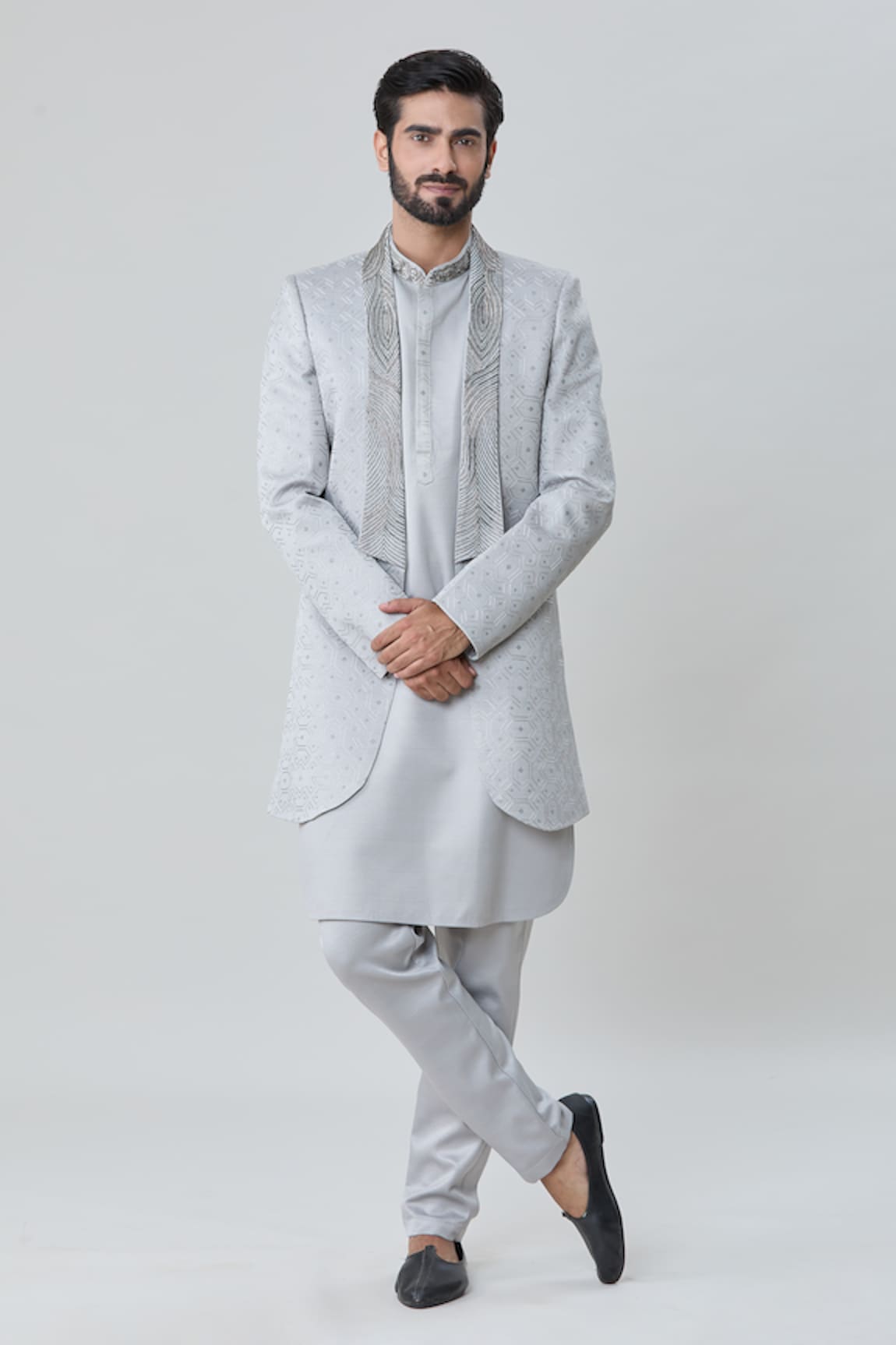 Arihant Rai Sinha Tonal Embroidered Short Sherwani Jacket Pant Set