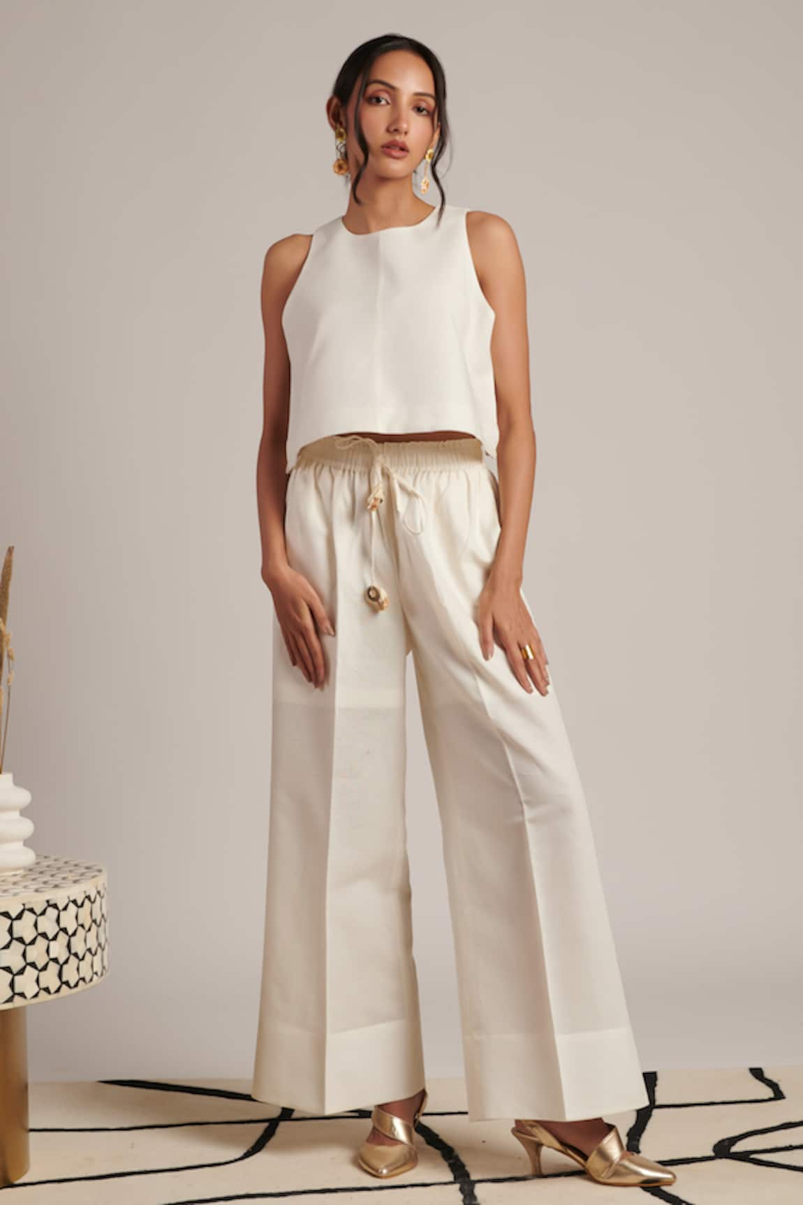 Moh India Ritual Linen Cropped Top With Trouser