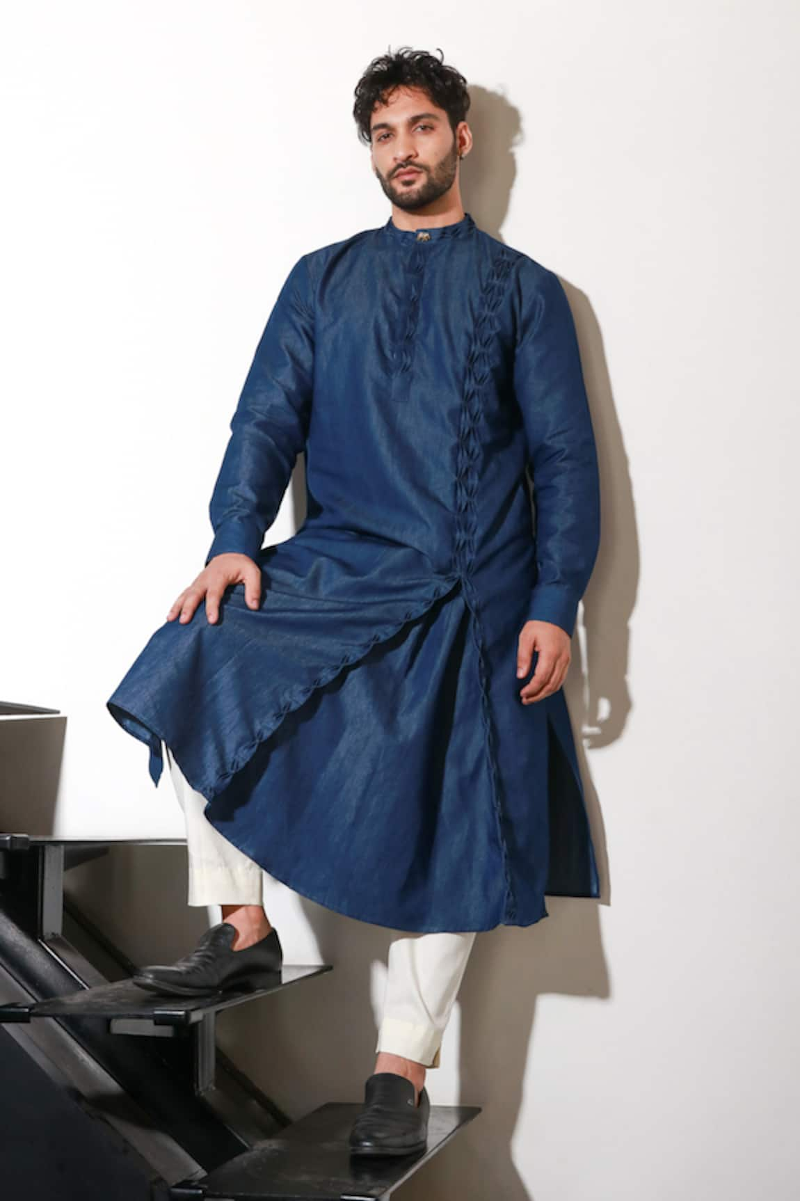 Echke Pleated Long Sleeve Kurta & Pant Set