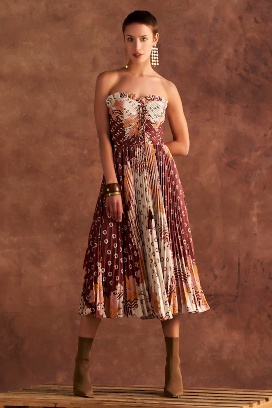 Verb by Pallavi Singhee Floral Abstract Print Strapless Dress