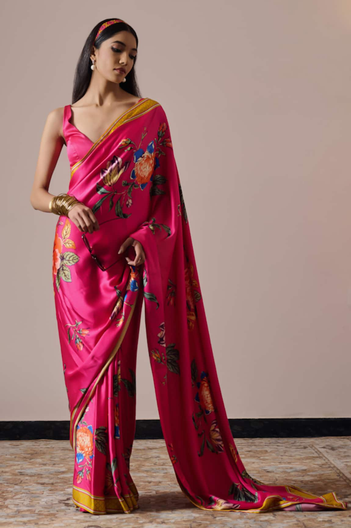 Irrau by Samir Mantri Anaya Floral Print Saree With Blouse