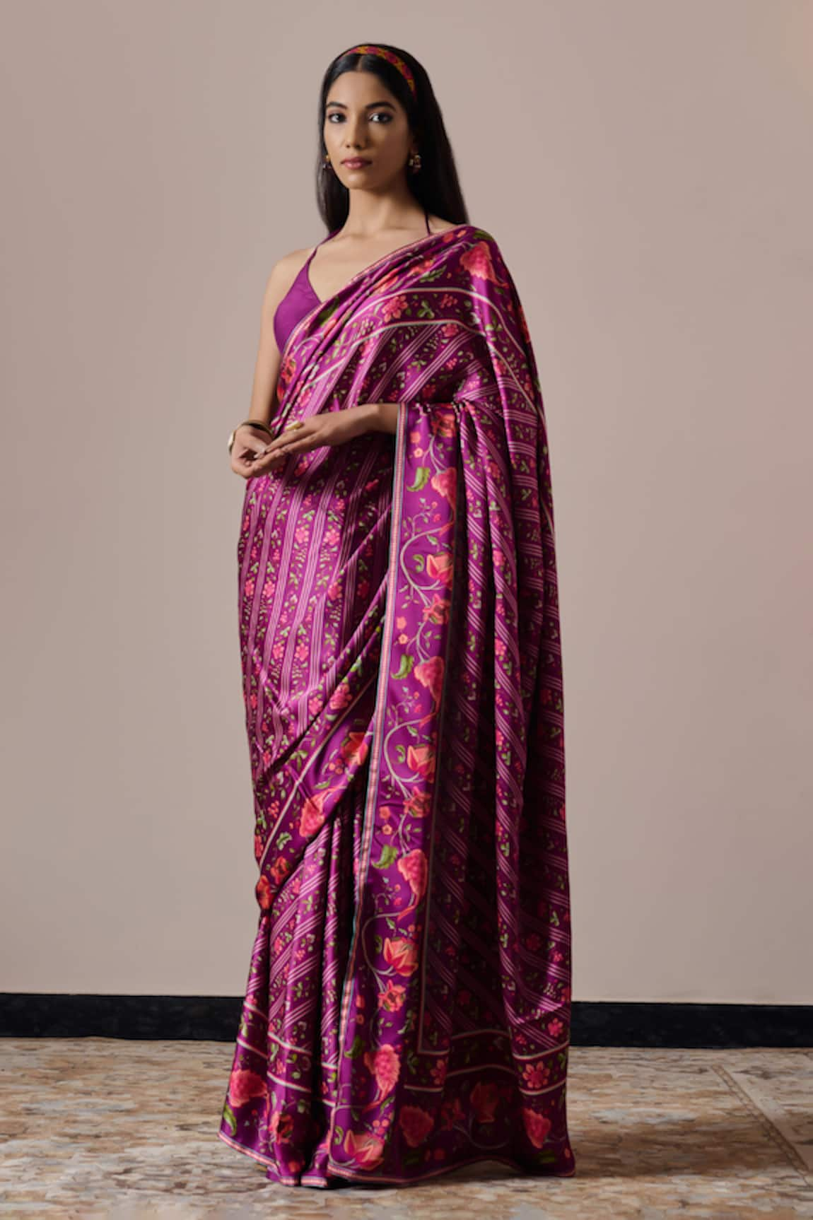 Irrau by Samir Mantri Tara Floral Vine Print Saree With Blouse