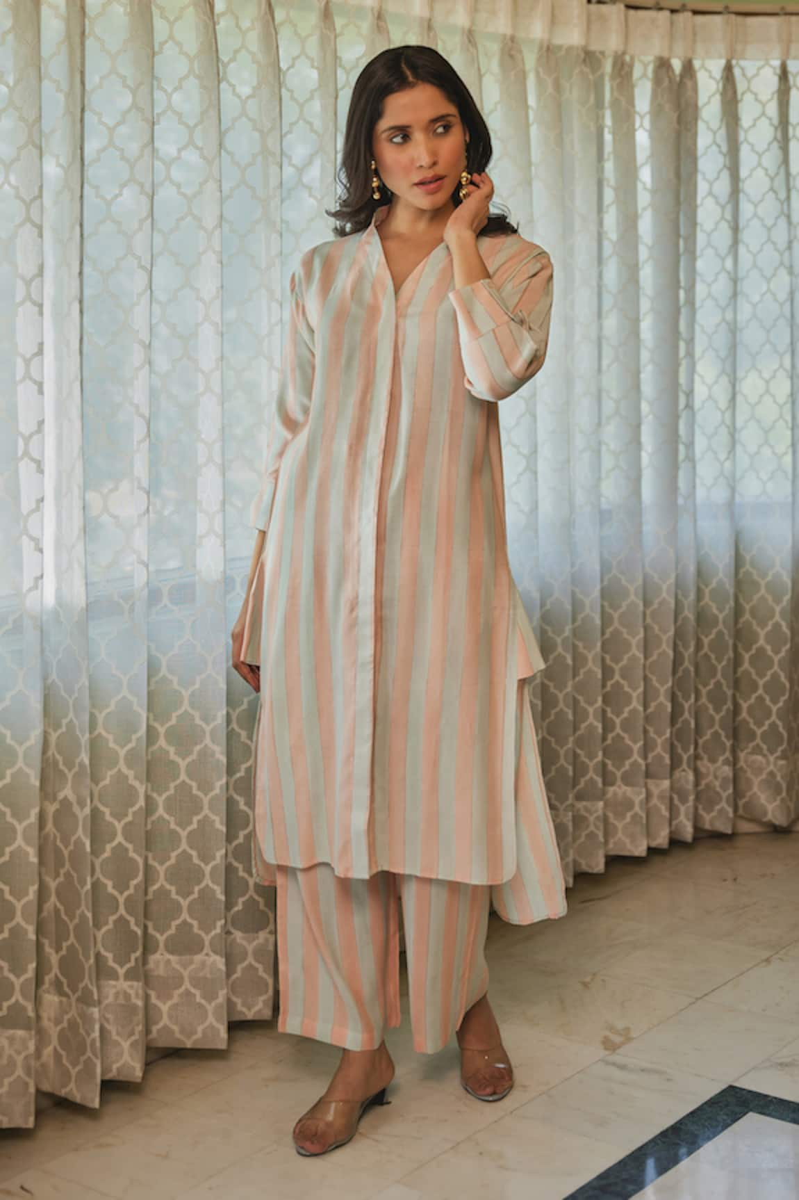 Kapraaaha Striped Tunic & Pant Set