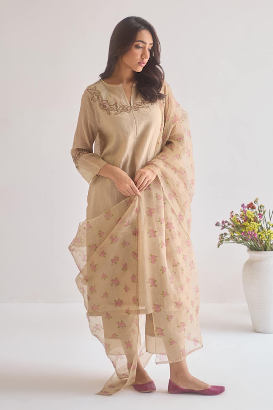 ta’assur Beaded Blossom Patch Work Kurta Pant Set