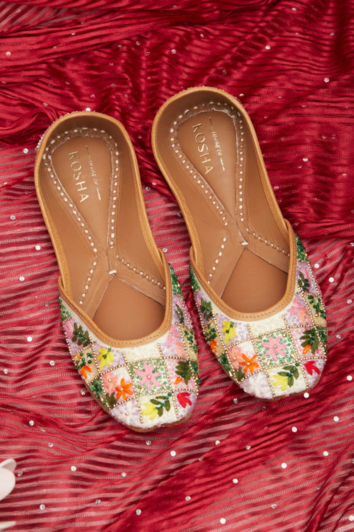 House of Kosha Eva Garden Hand-Embroidered Leather Juttis