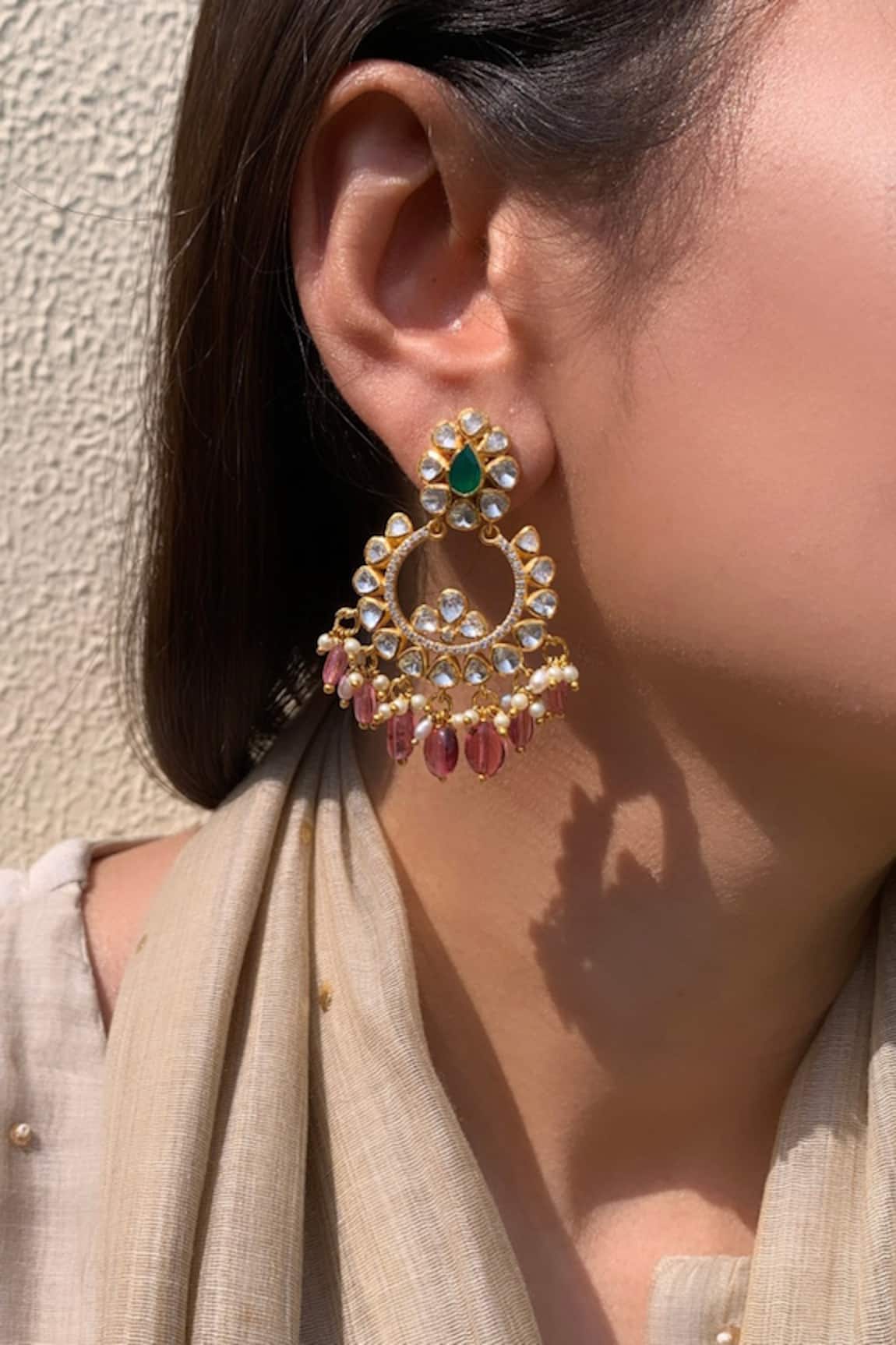 Zeeya Luxury Jewellery Farida Polki Embellished Chandbalis