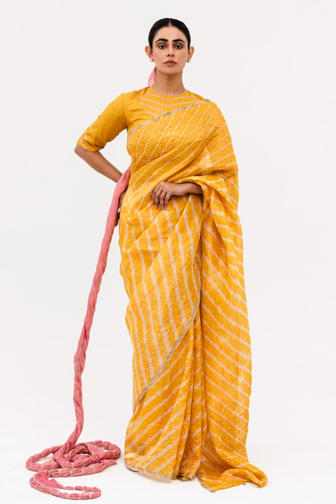 Naina Jain Luni Leheriya Wave Saree With Unstitched Blouse Piece