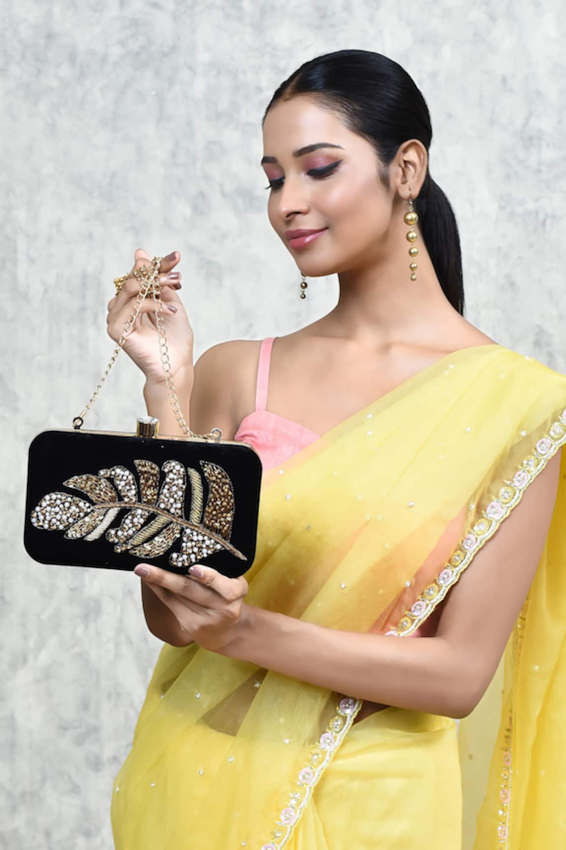 THE TAN CLAN Afrah Leaf Embroidered Clutch