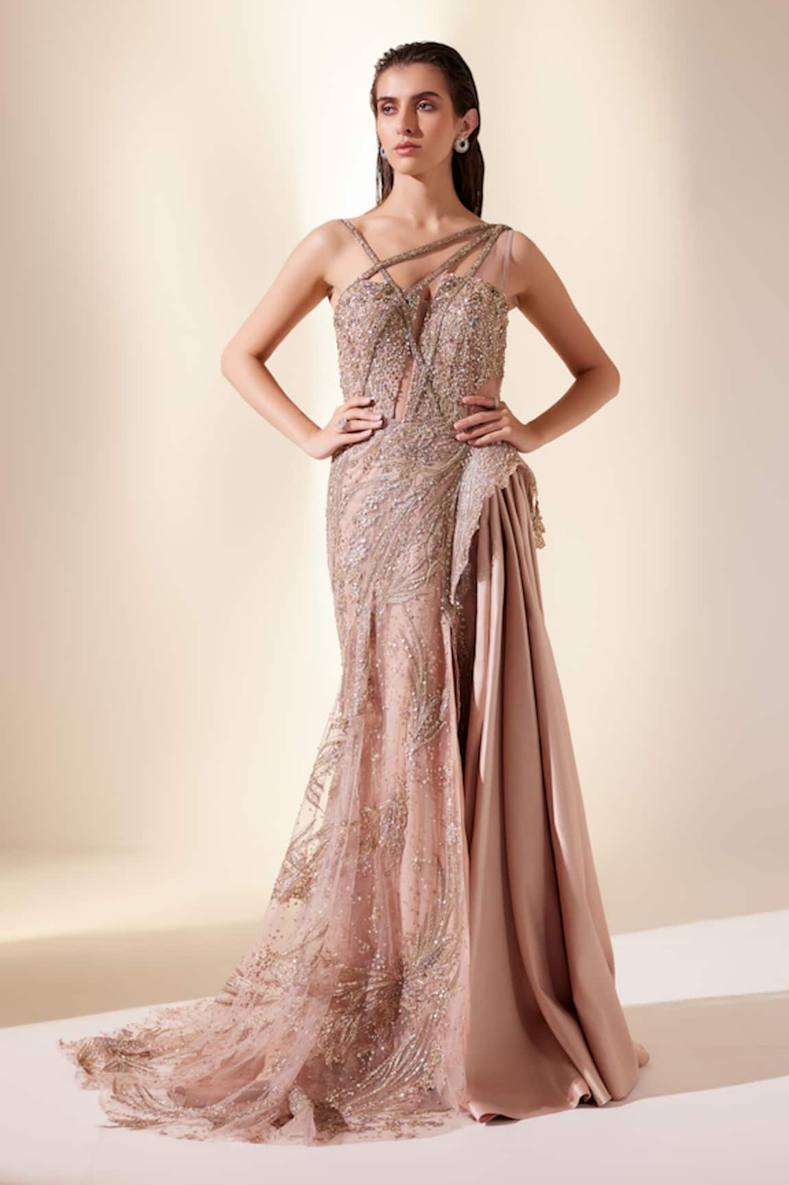 Adaara Couture Pleated Bead & Cutdana Embroidered Gown