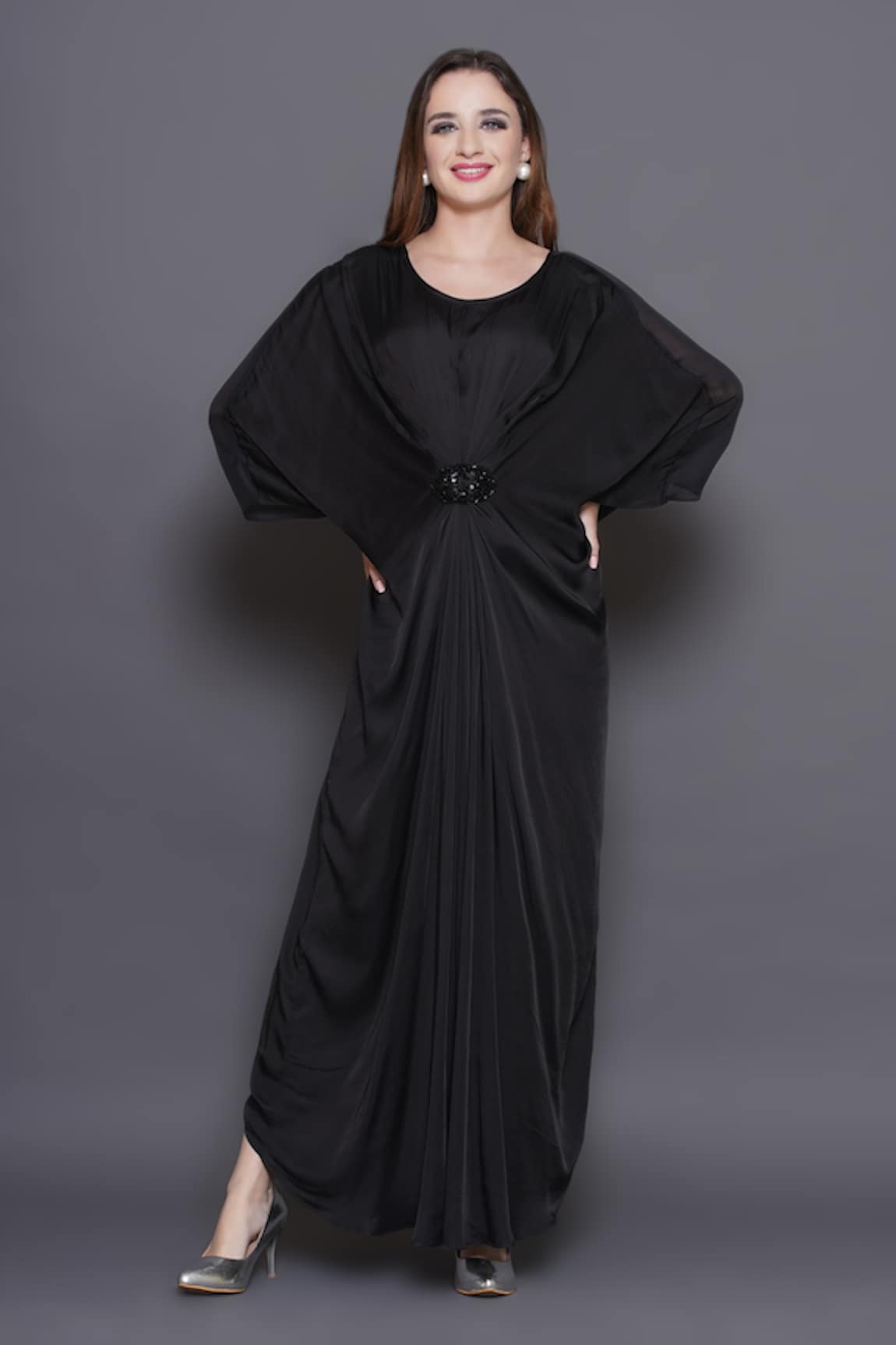 Angry Owl Sequin Embellished Patchwork Draped Kaftan