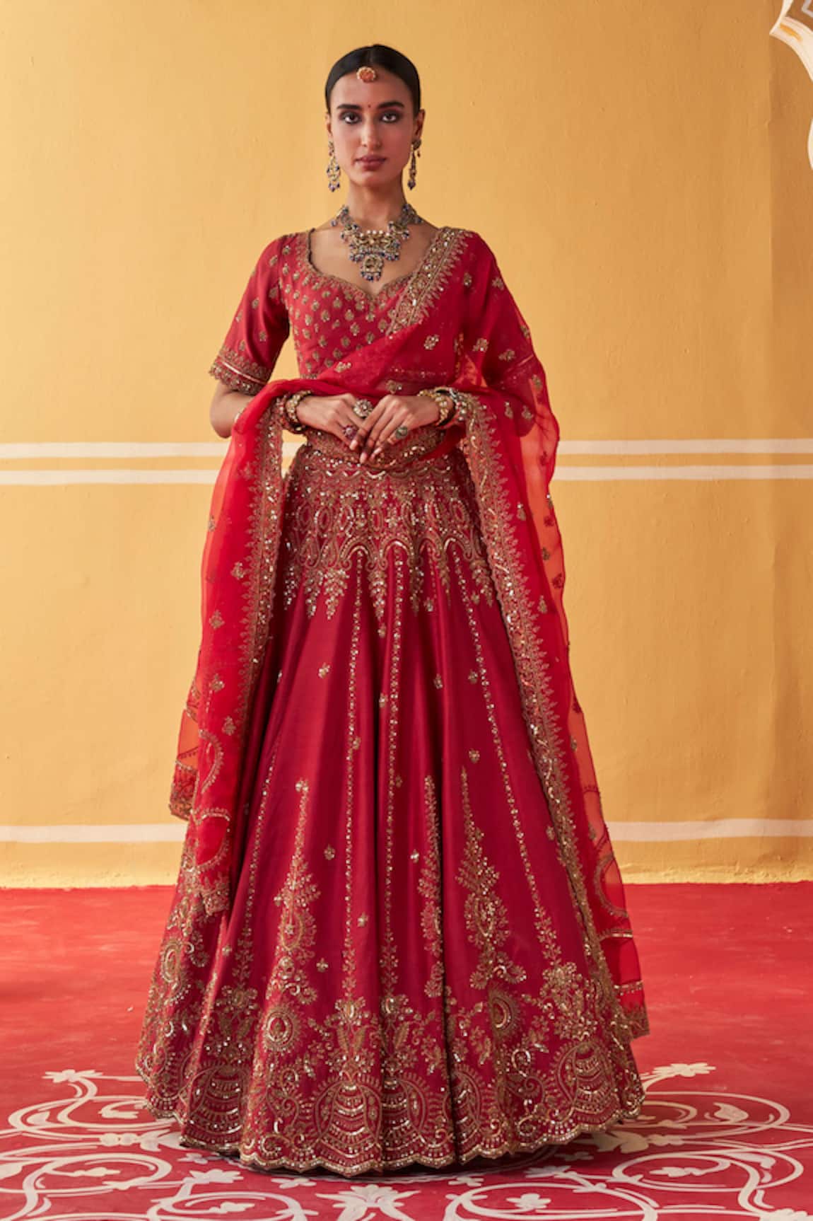 Jigar Mali Chanderi Embroidered Bridal Lehenga Set