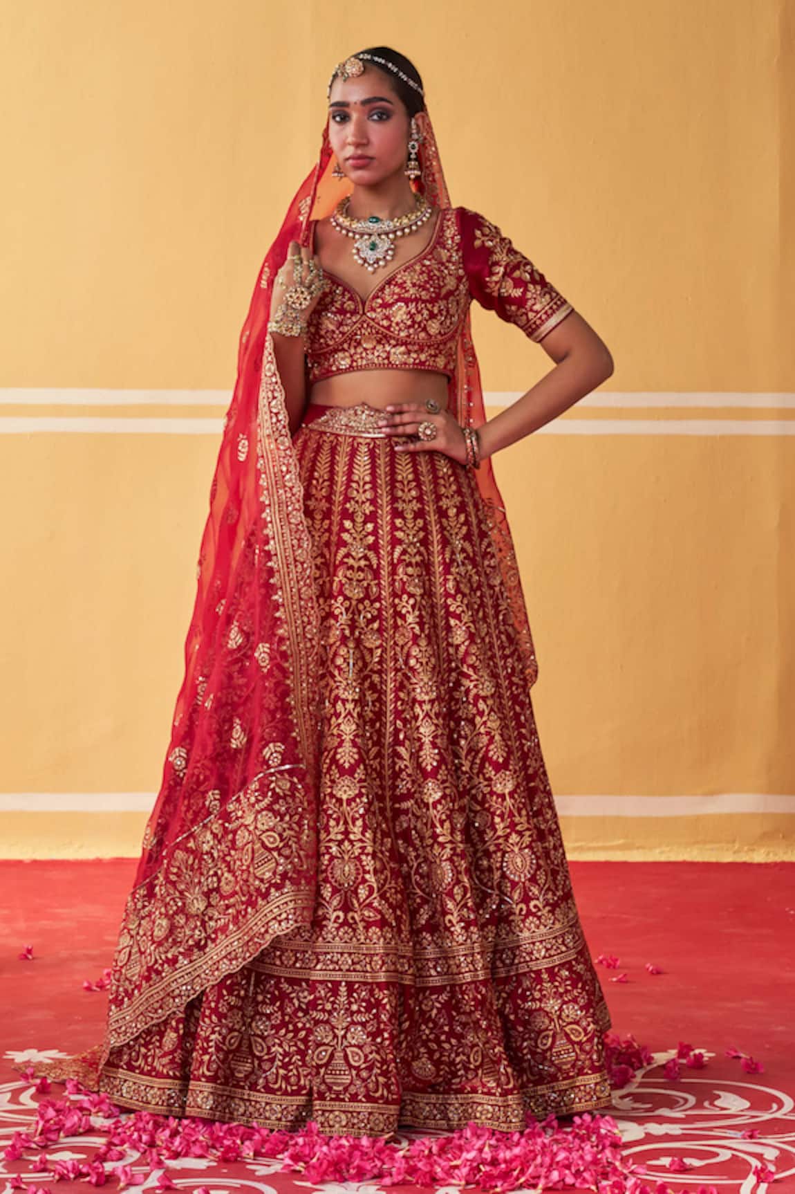 Jigar Mali Floral Stripe Pattern Lehenga Set