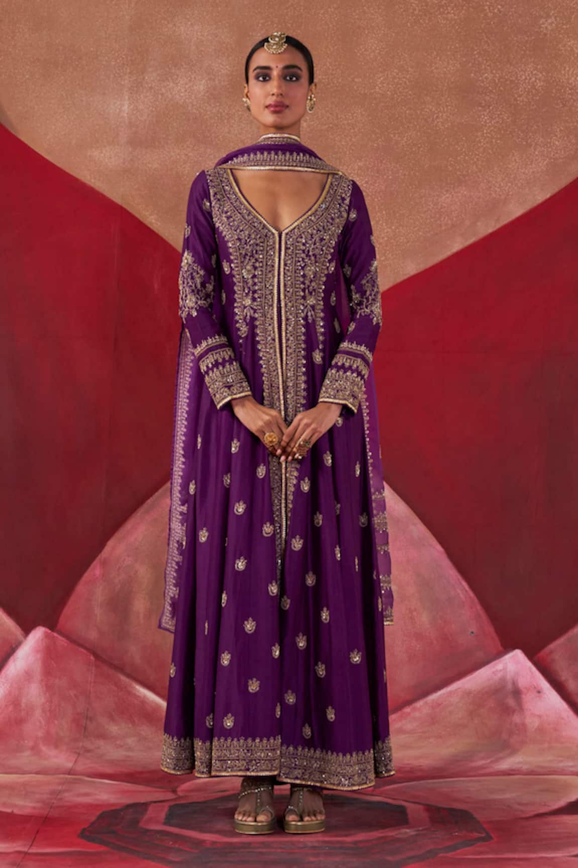 Jigar Mali Floral Yoke Embroidered Jacket Anarkali Set