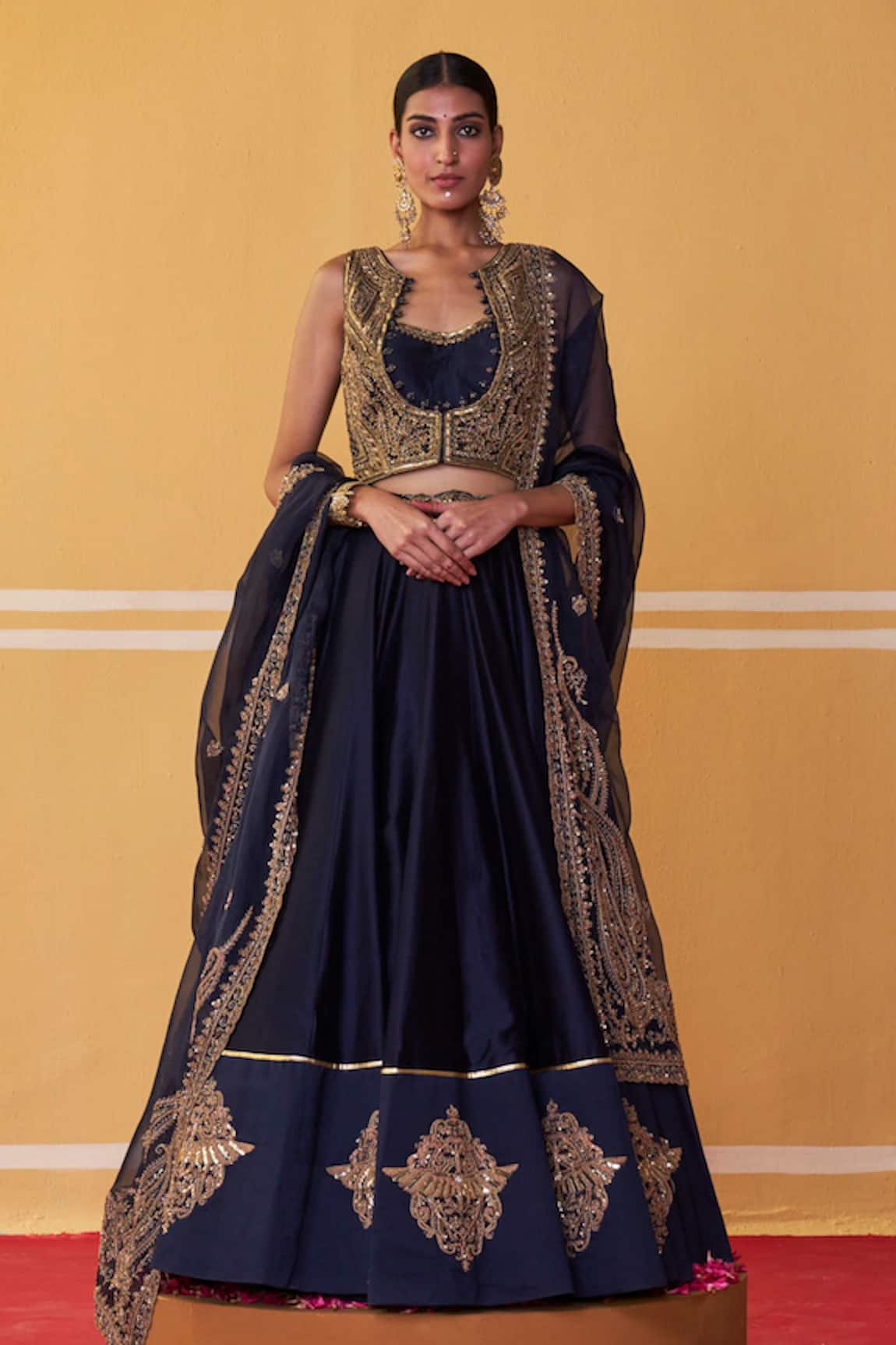 Jigar Mali Floral Border Embroidered Lehenga Jacket Set