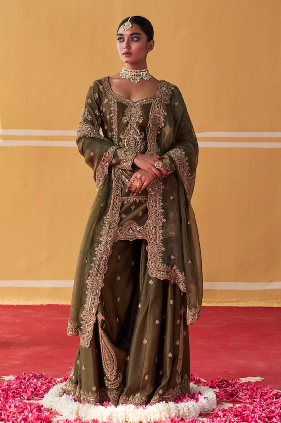 Jigar Mali Hand Embroidered Kurta Sharara Set