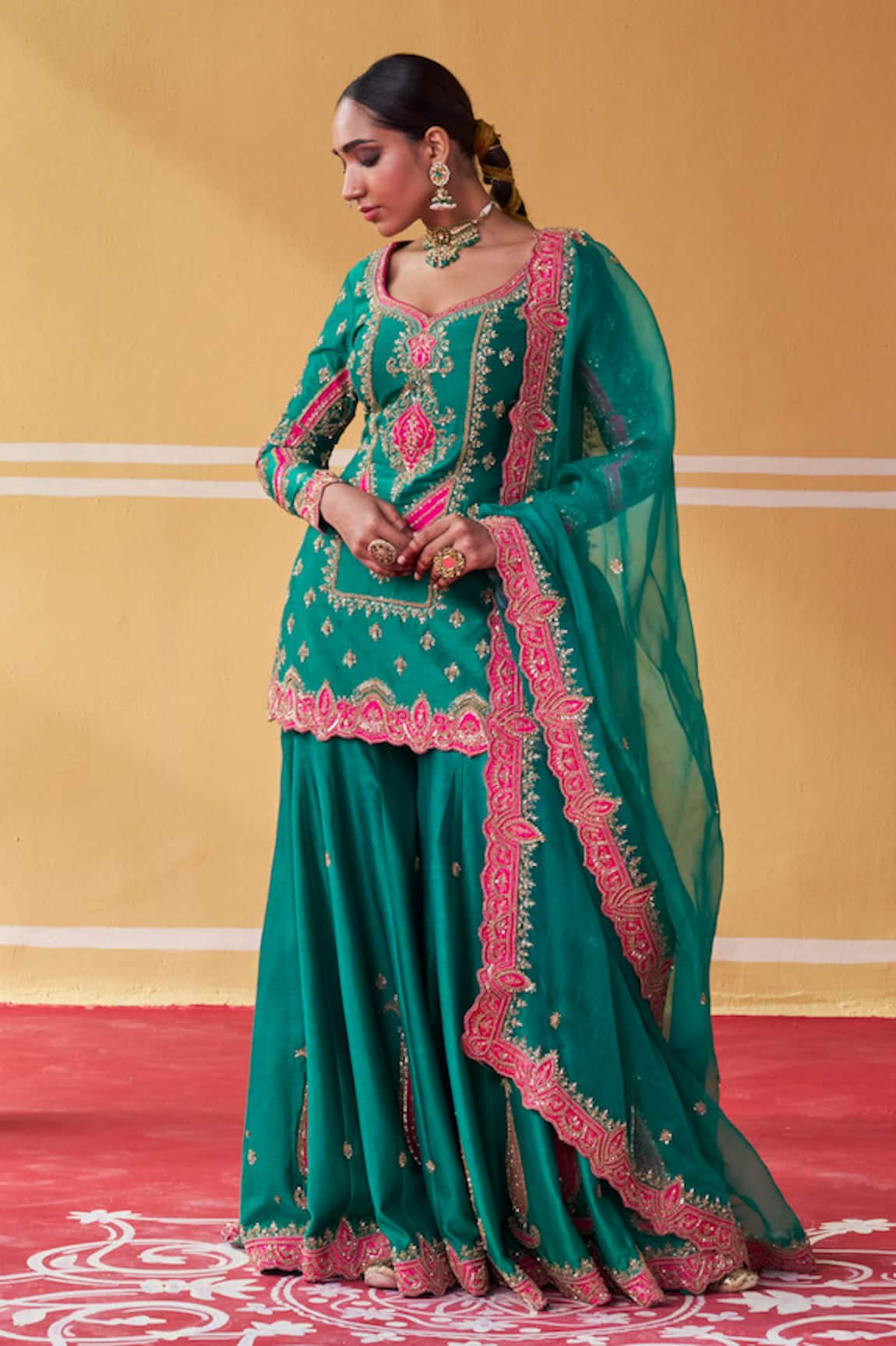 Jigar Mali Dori Embroidered Kurta Sharara Set