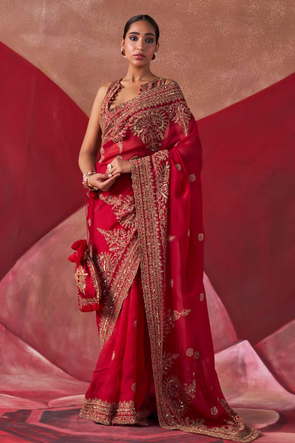 Jigar Mali Hand Embroidered Saree With Blouse 