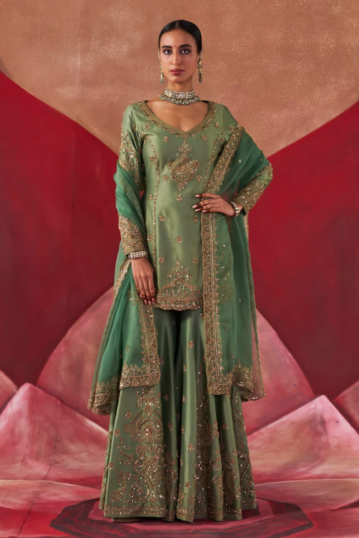 Jigar Mali Aari Embroidered Kurta Sharara Set