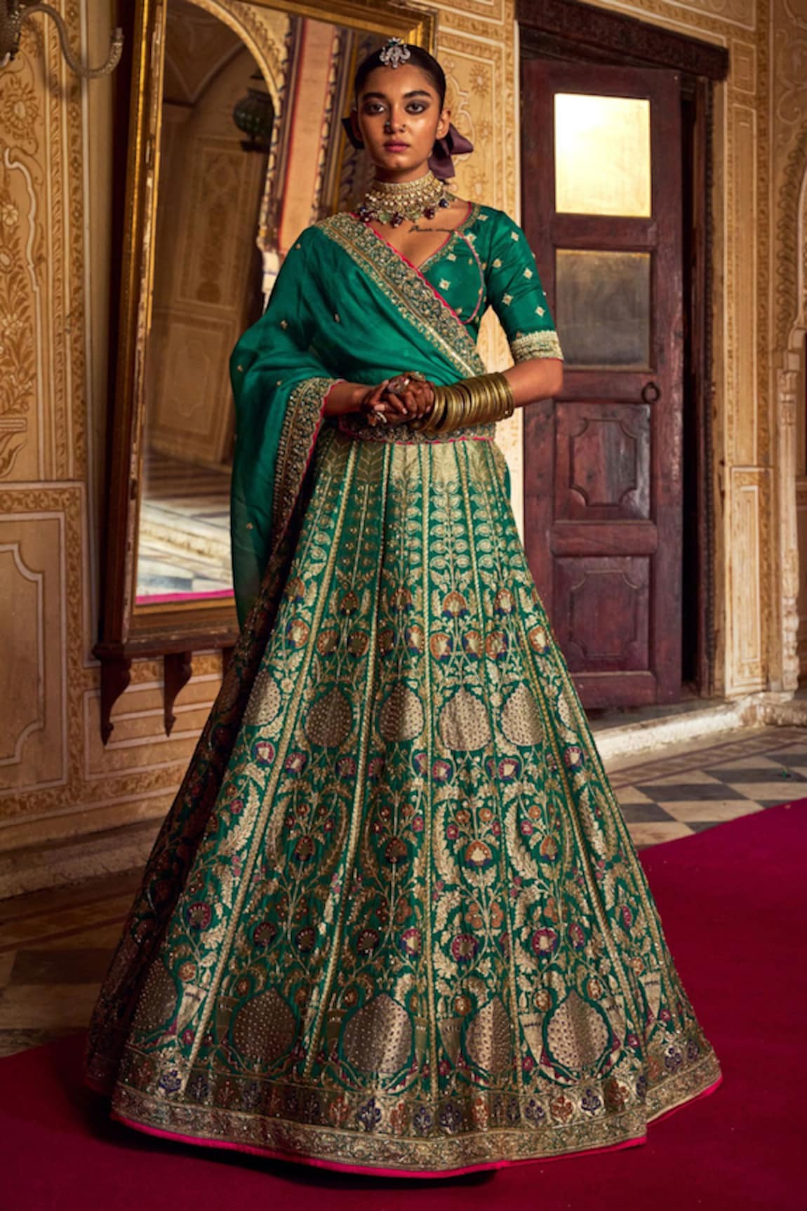 Jigar Mali Hand Embroidered Banarasi Lehenga Set