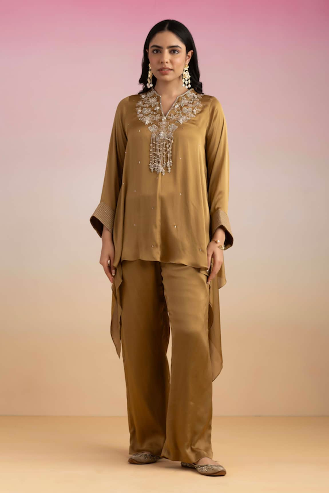 Ajiesh Oberoi Jhilmil Neckline Embroidered Kaftan & Palazzo Set