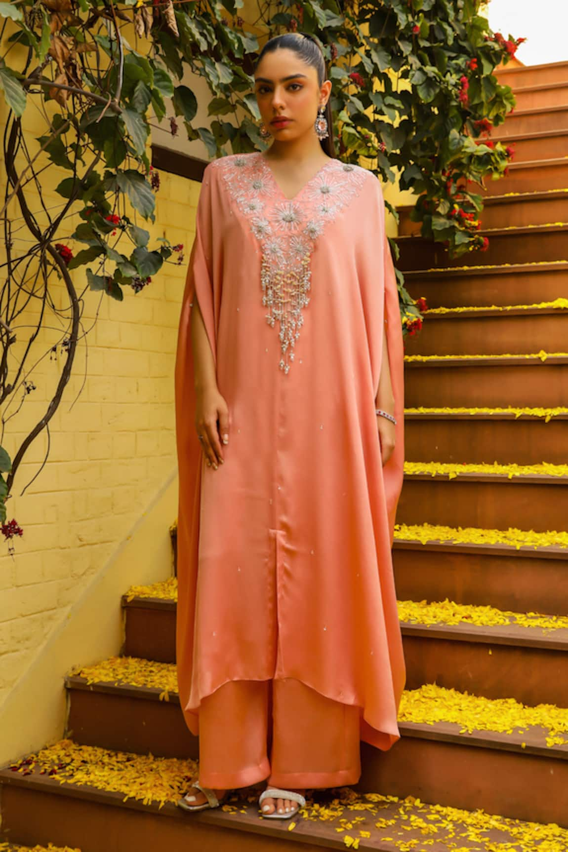 Ajiesh Oberoi Bulbul Floral Embroidered Kaftan With Palazzo