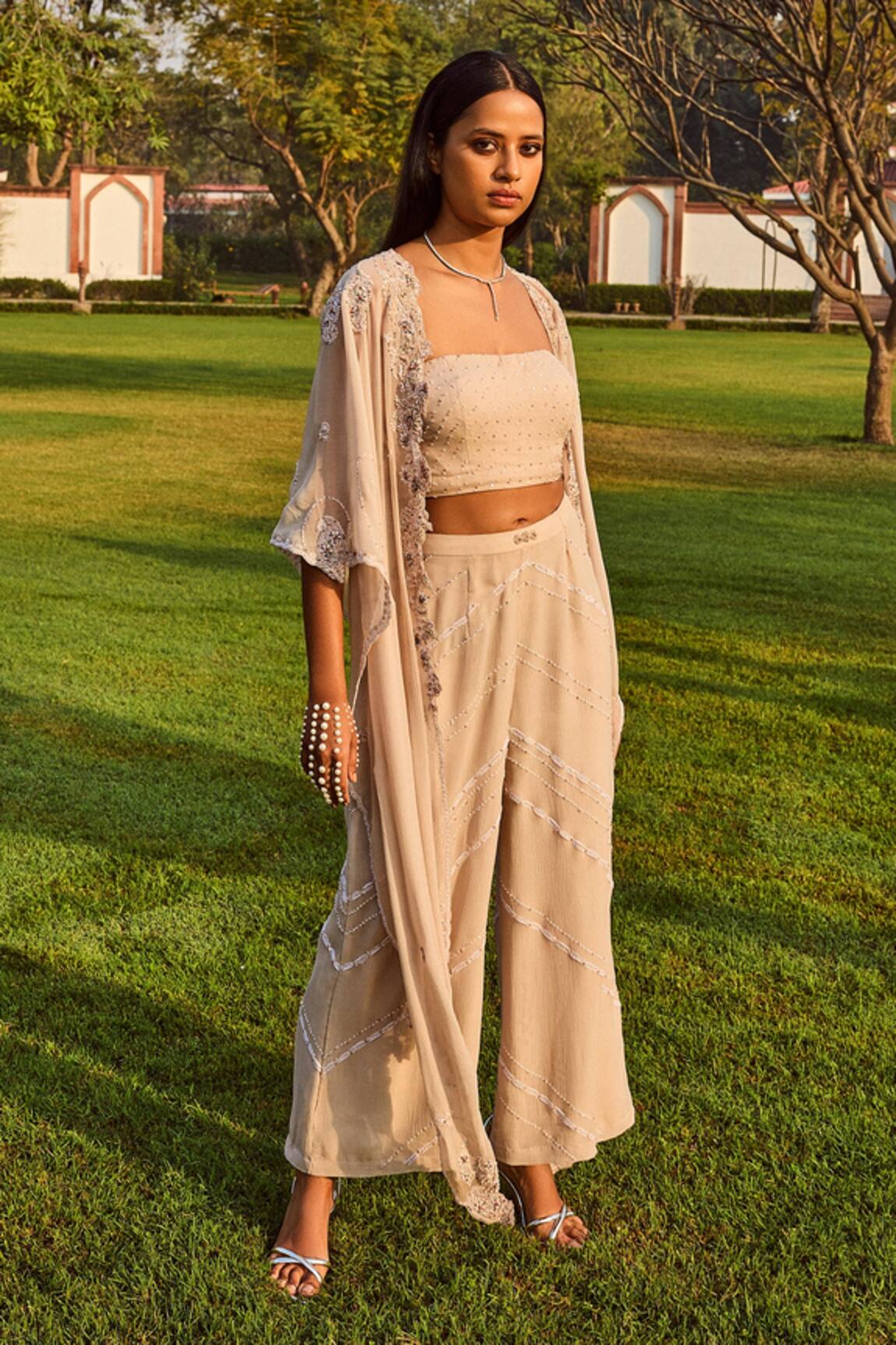 Dolly J Chikankari Embroidered Cape With Pant Set