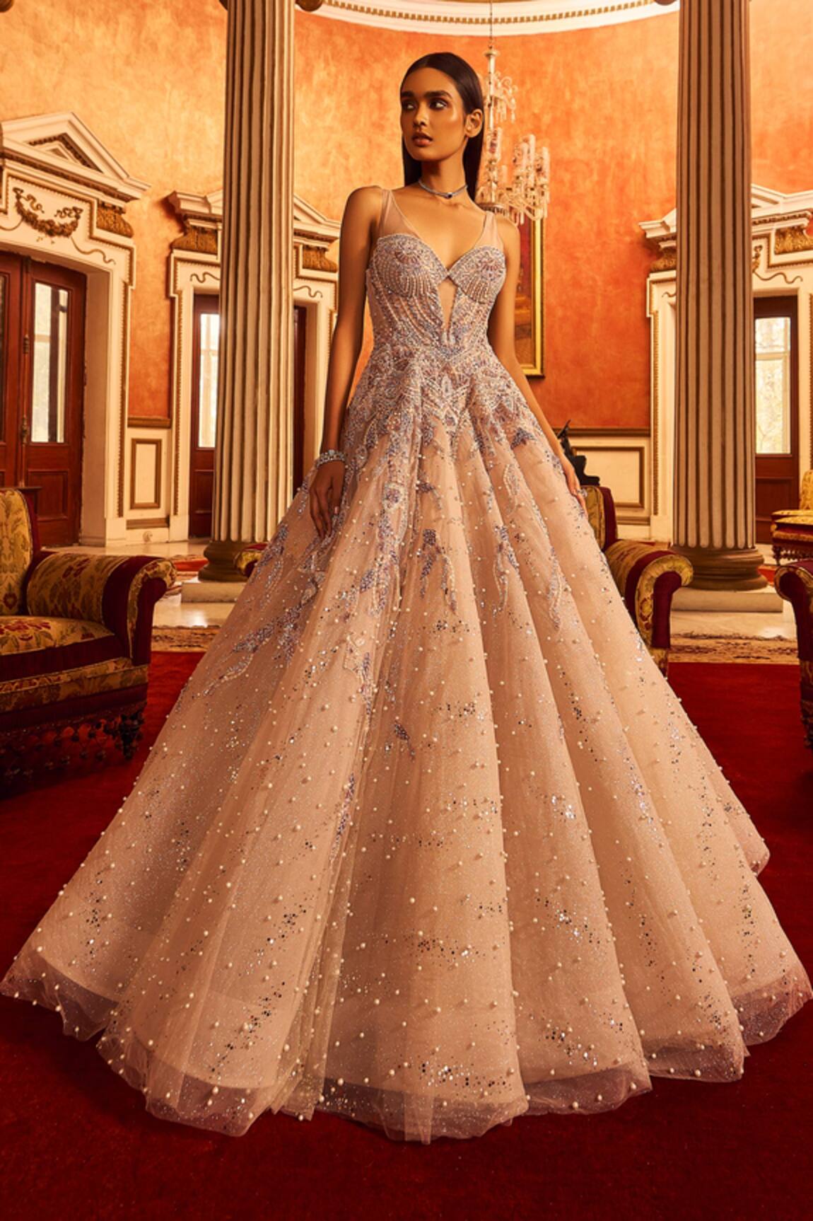 Dolly J Pearl Cluster Embroidered Gown 