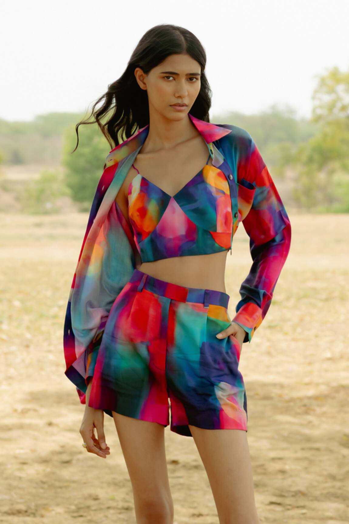 Raasa Color Blast Print Shirt Shorts Set