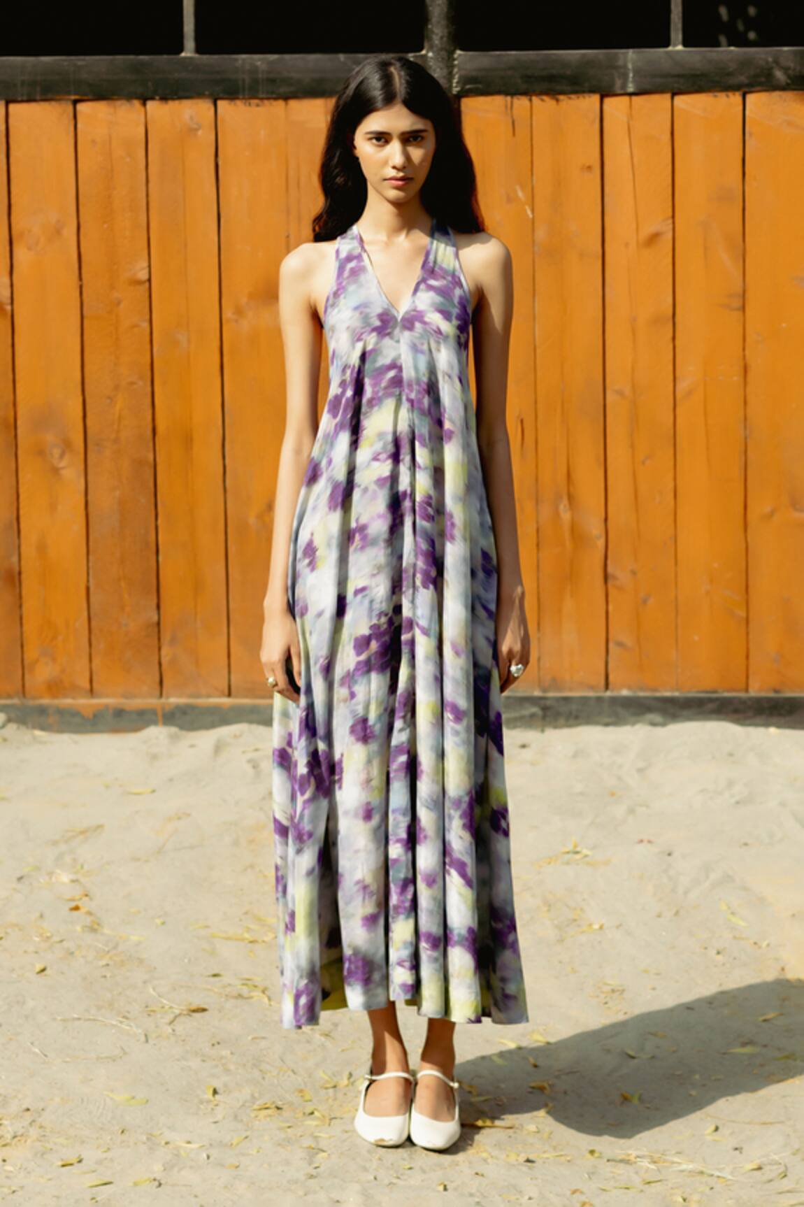 Raasa Gardenia Print Halter Neck Dress