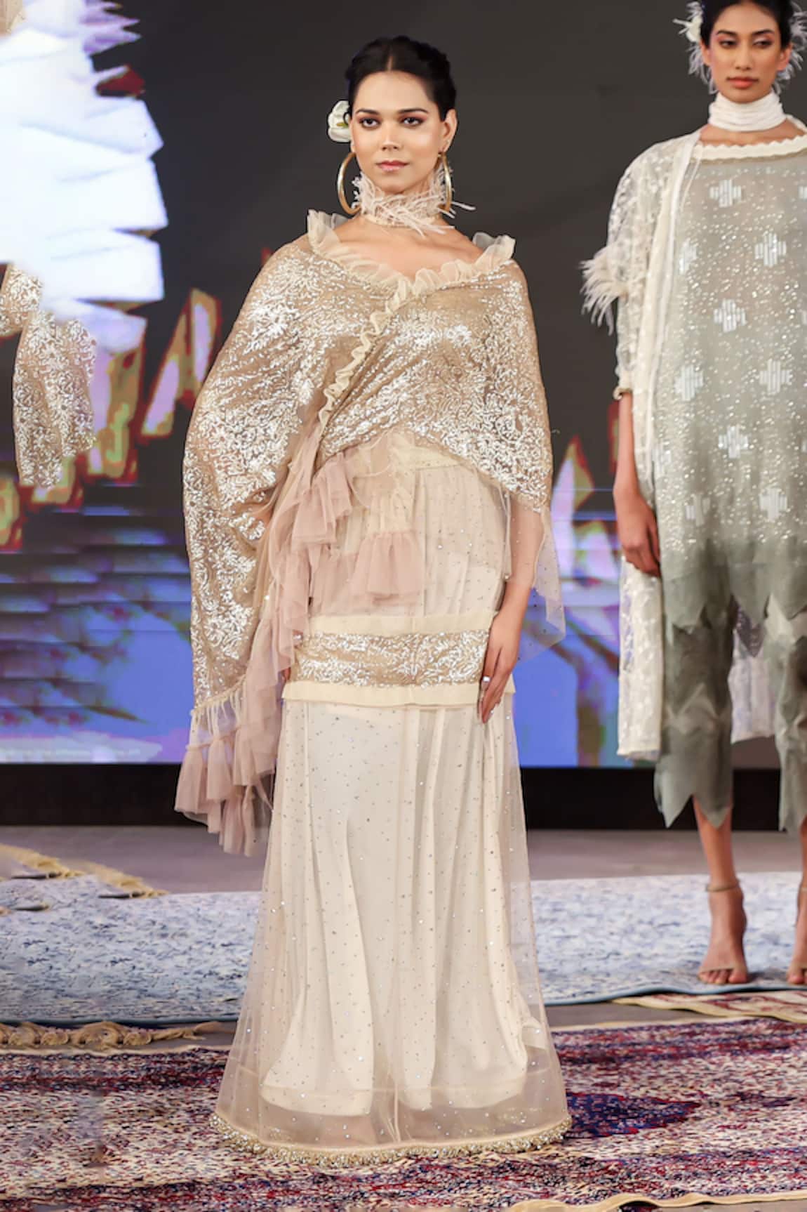 Rina Dhaka Crystal Embroidered Skirt Saree With Blouse