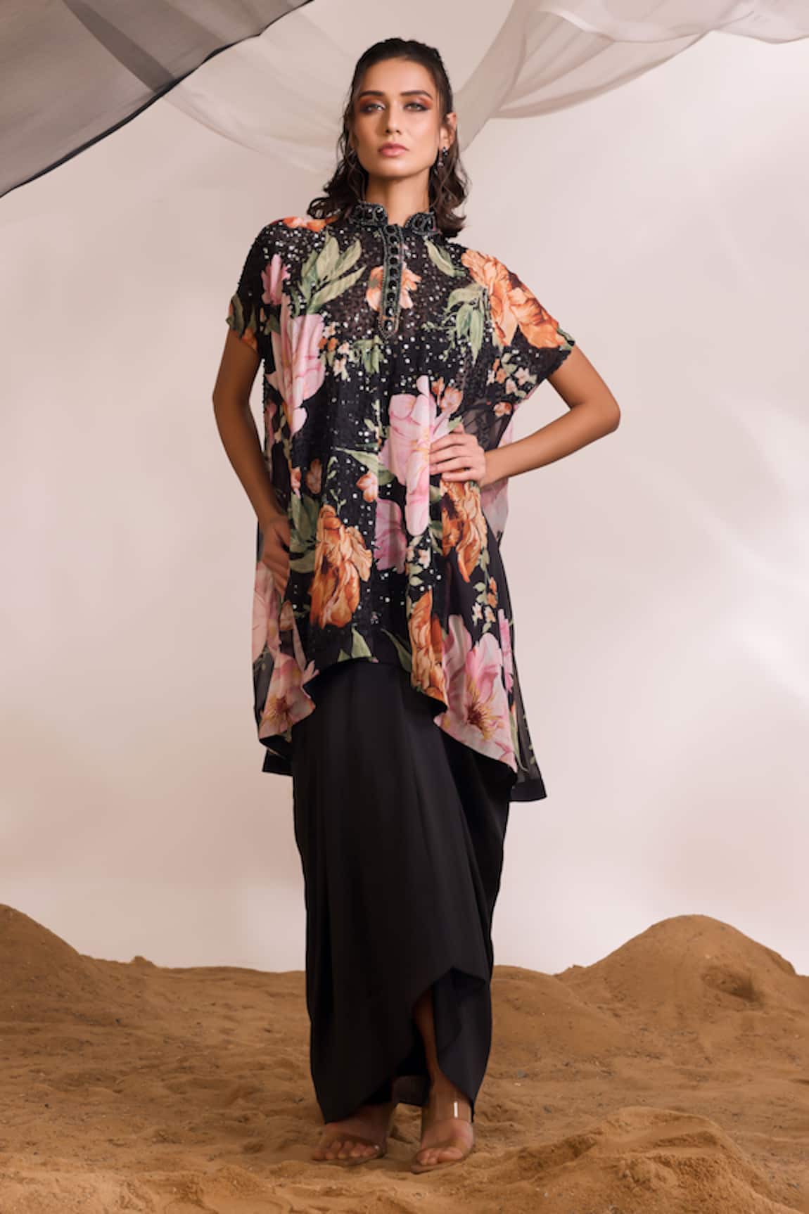 Divya Aggarwal Liana Floral Print Kurta & Draped Skirt Set