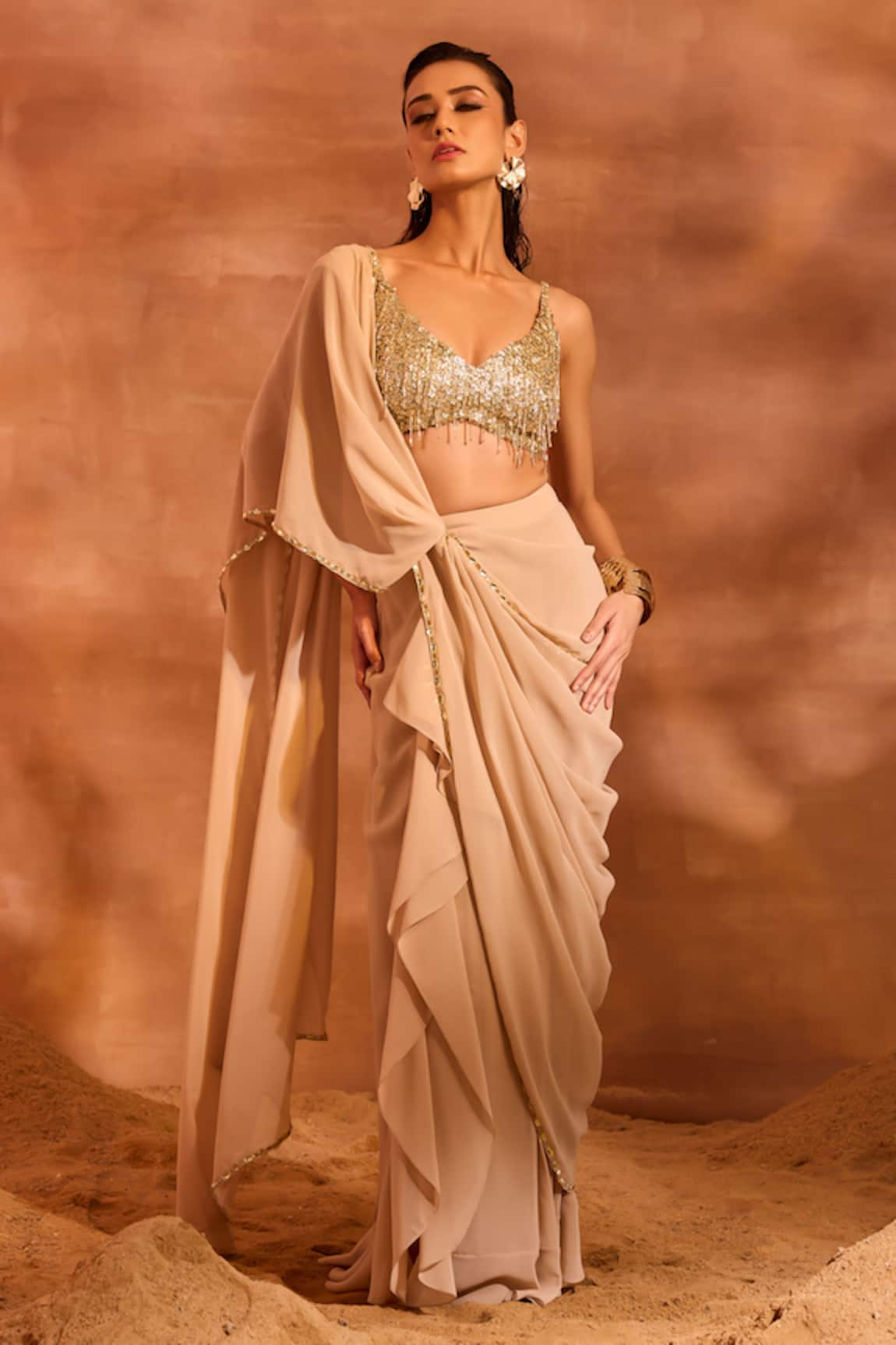 Divya Aggarwal Orla Draped Concept Saree With Embellished Blouse