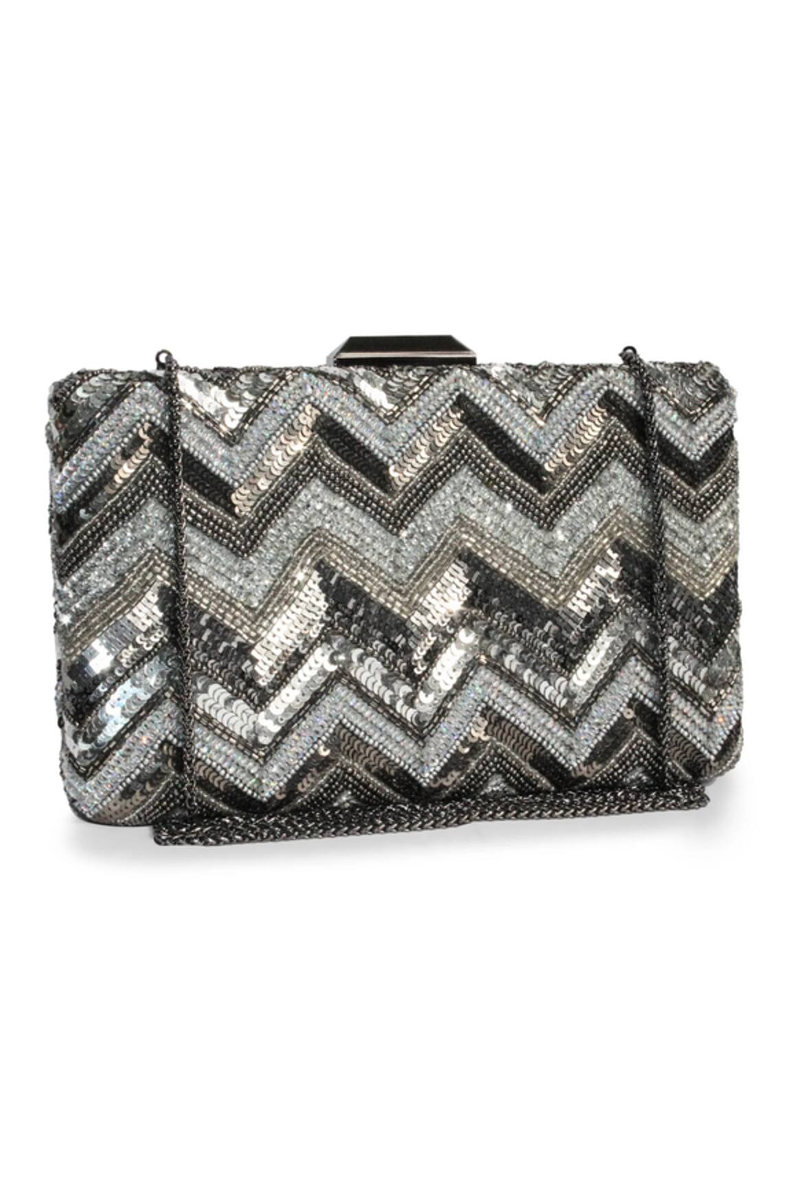 JASBIR GILL Chevron Sequin Embroidered Clutch