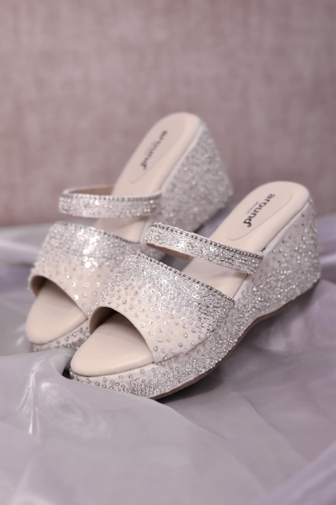 AROUND ALWAYS Evelyn Shimmer Sequin Embroidered Wedges