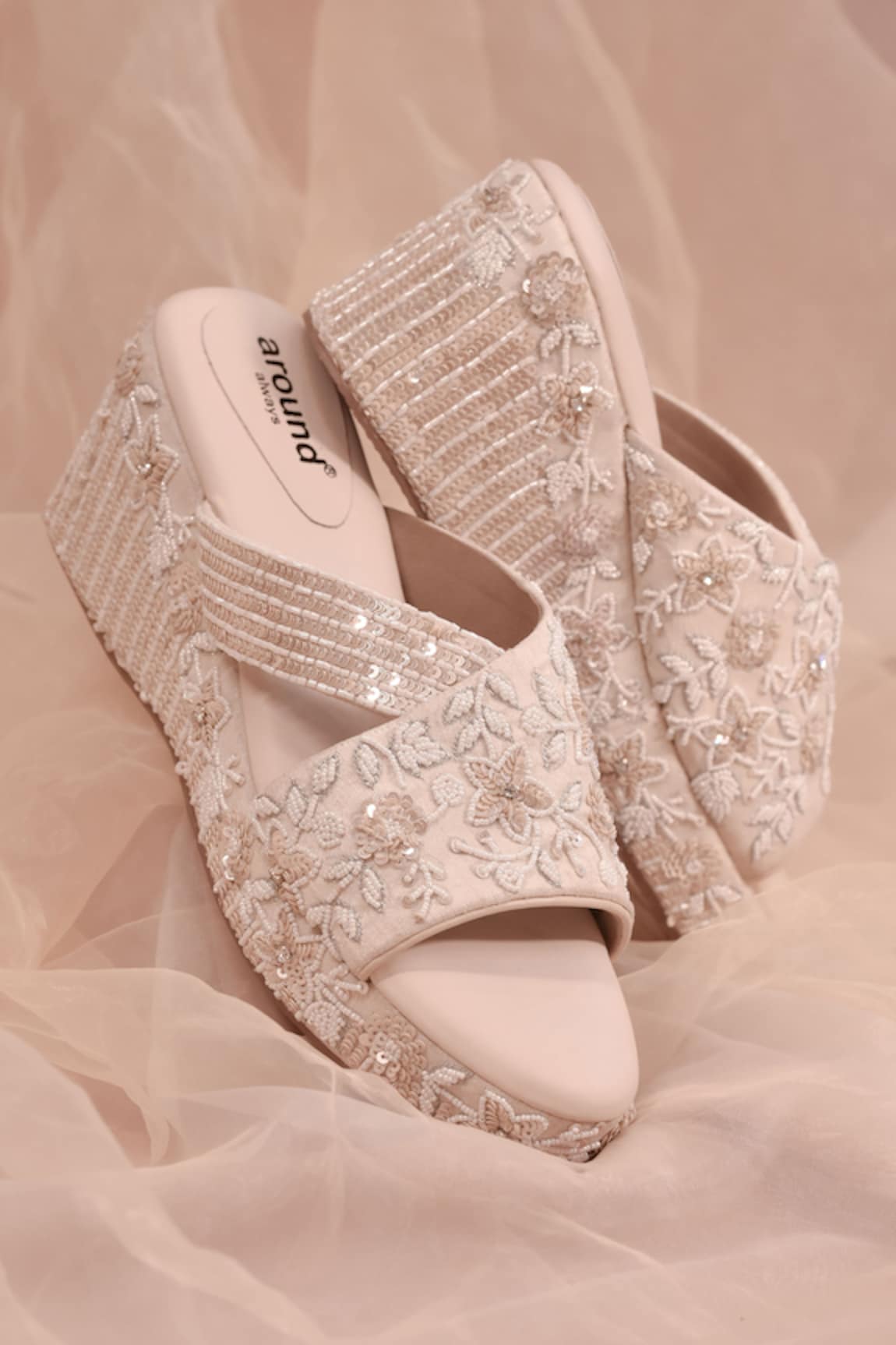 AROUND ALWAYS Savera Sequin Embroidered Wedges