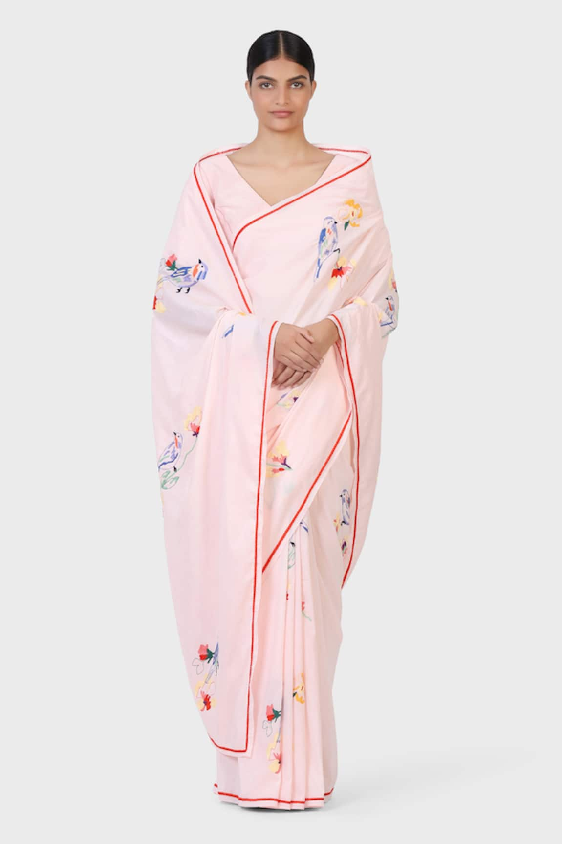 LAITE Robin Garden Bird Embroidered Saree