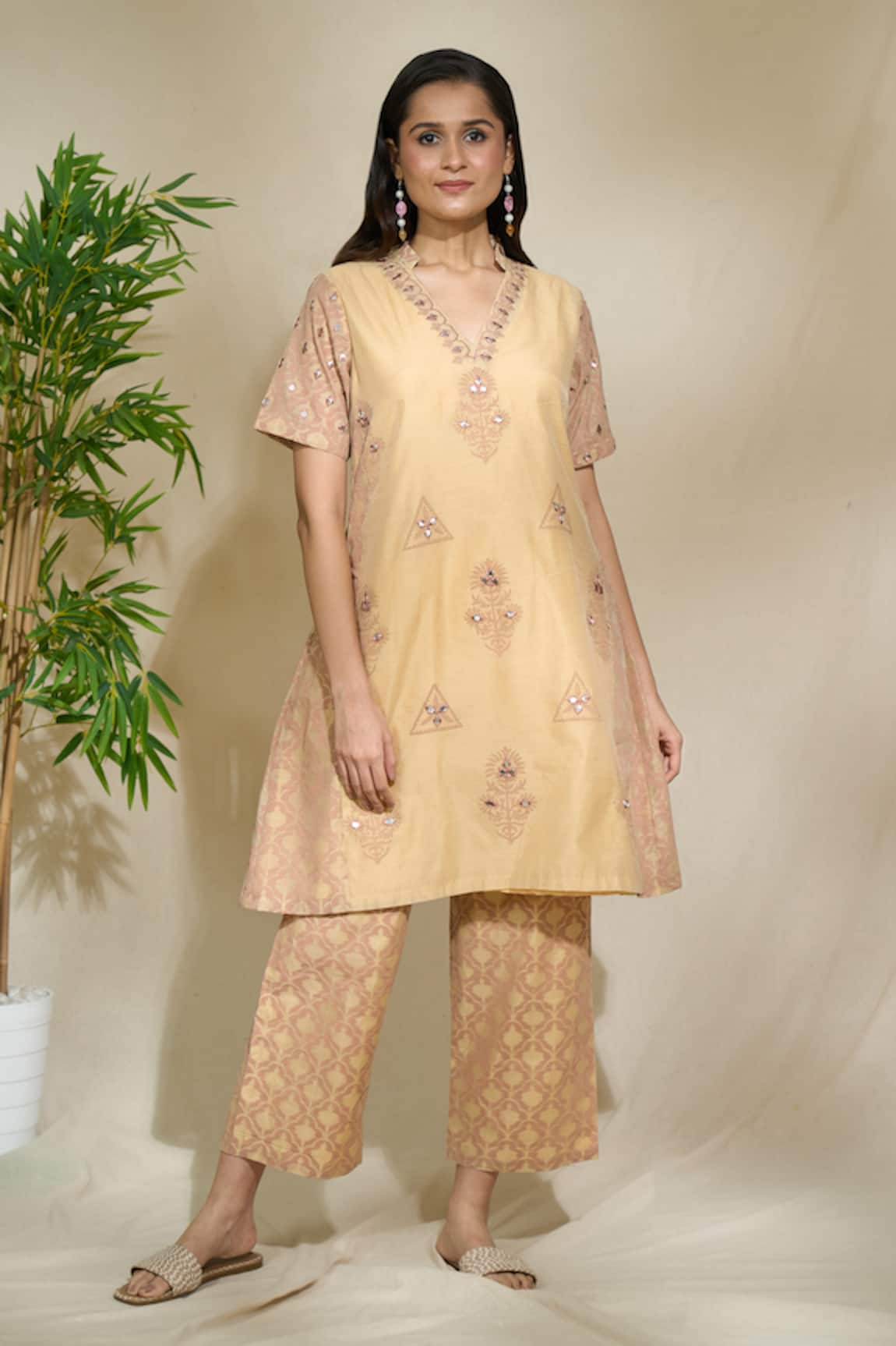 The Home Affair Floral Block Print Kurta Pant Set