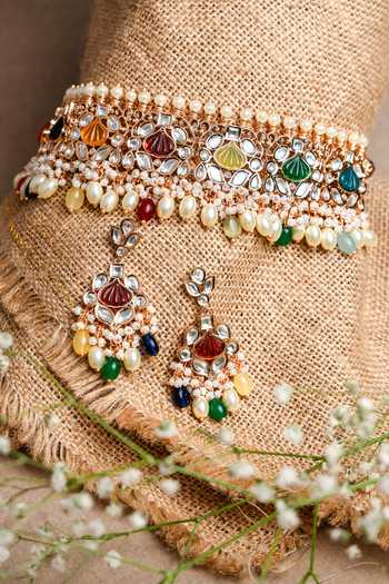 Nayaab By Sonia Crown Jewel Stone Studded Choker Necklace Set 