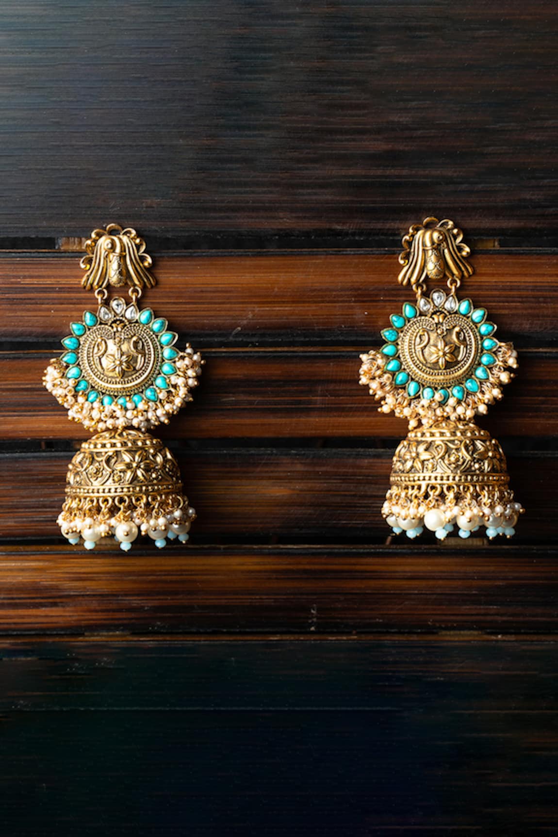 Nayaab by Sonia Neelkanth Carved Temple Jhumkas