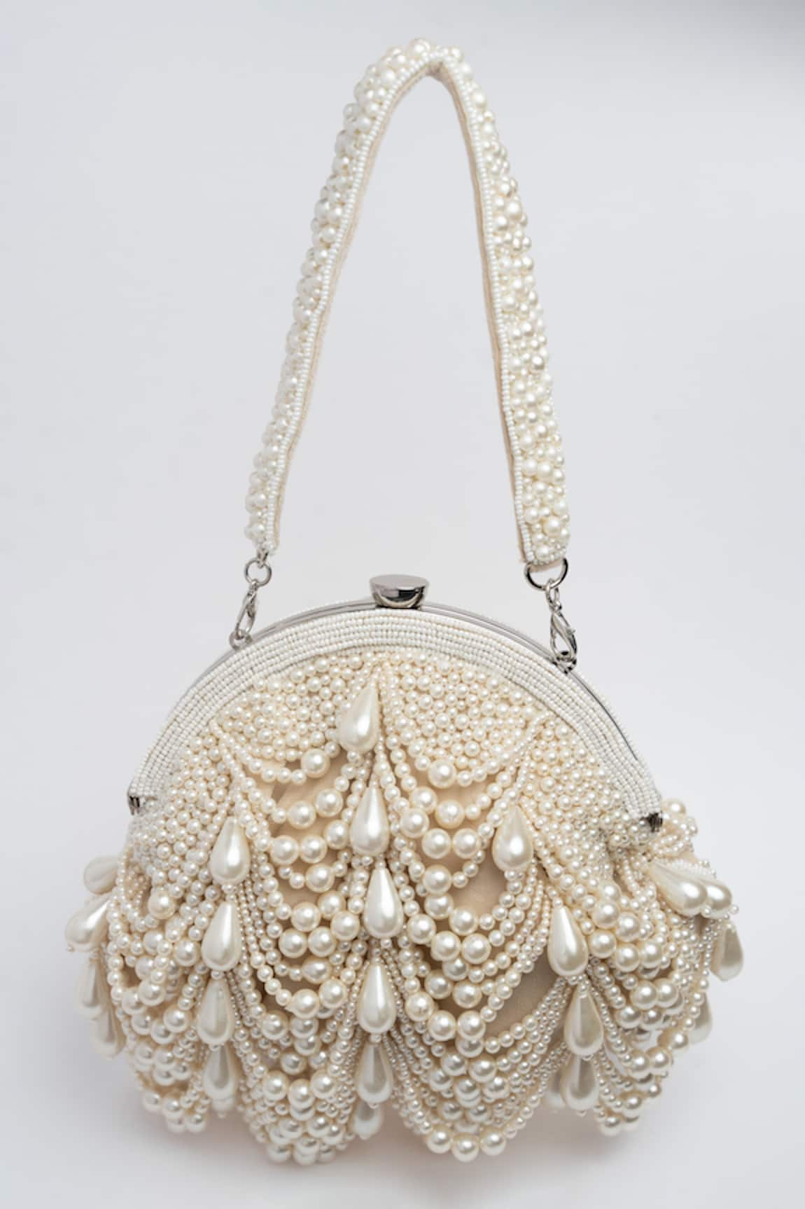 Nayaab by Sonia Oyster Frame Snowflake Pearl Embellished Potli Clutch