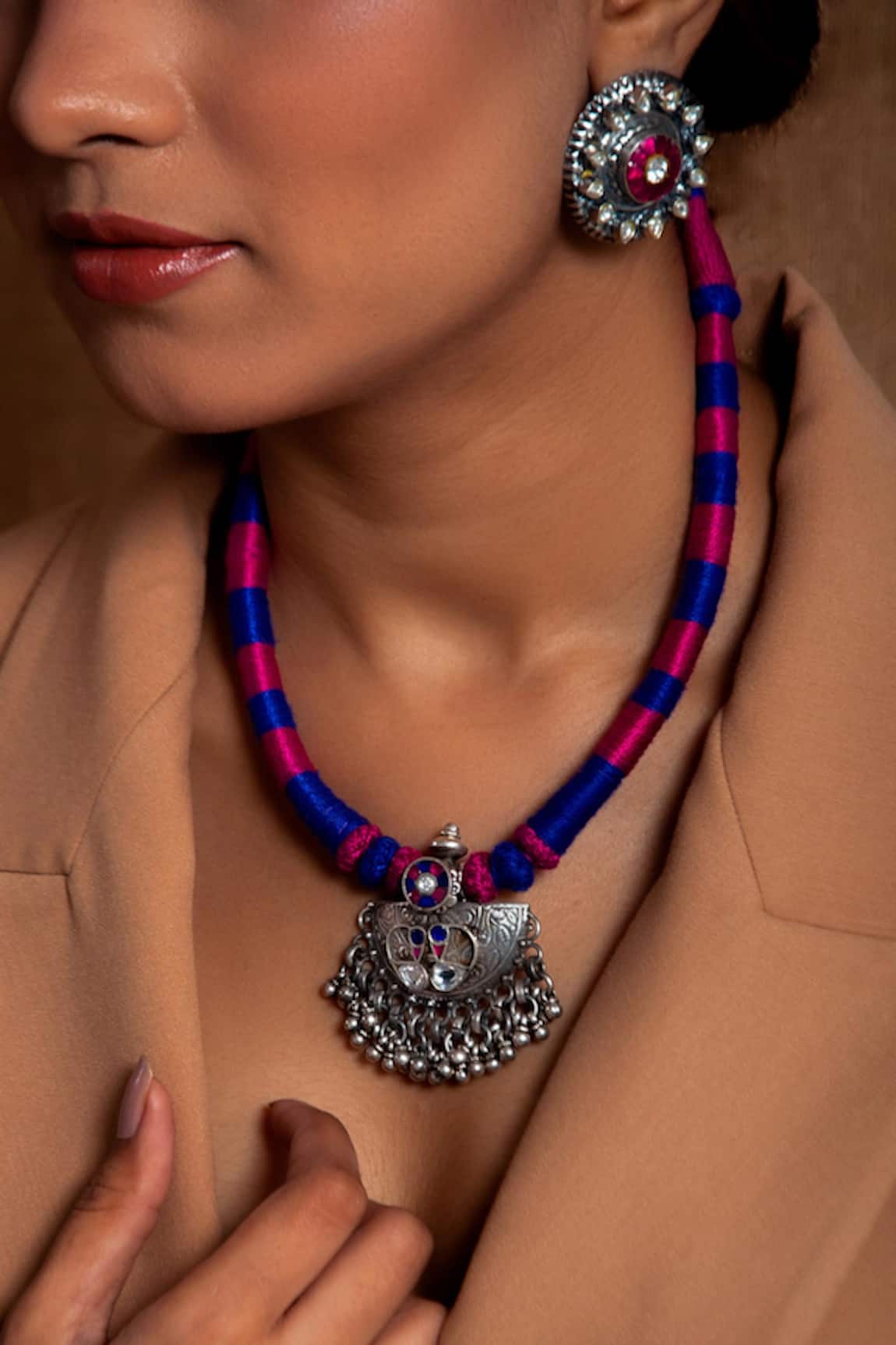 Neeta Boochra Tribal Geometric Carved Pendant Necklace