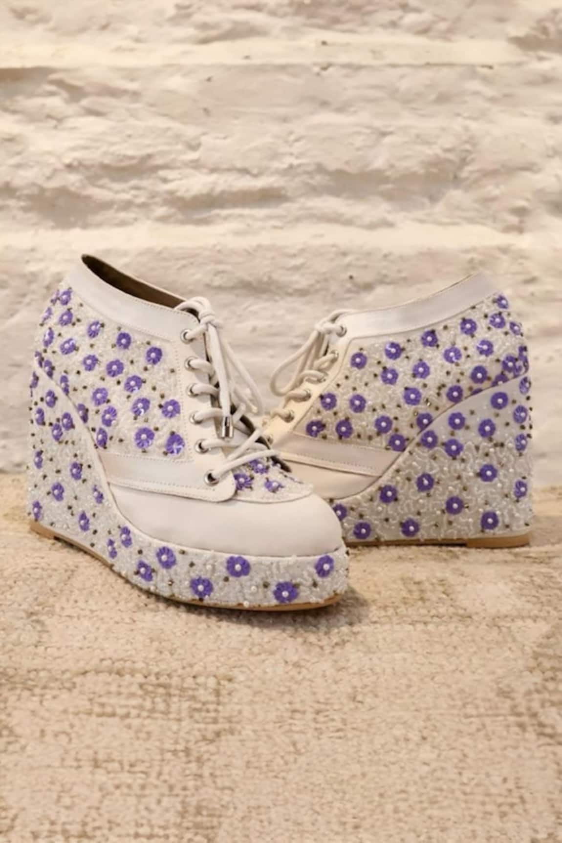 Tiesta Lavender Bloom Embroidered Sneaker Wedges