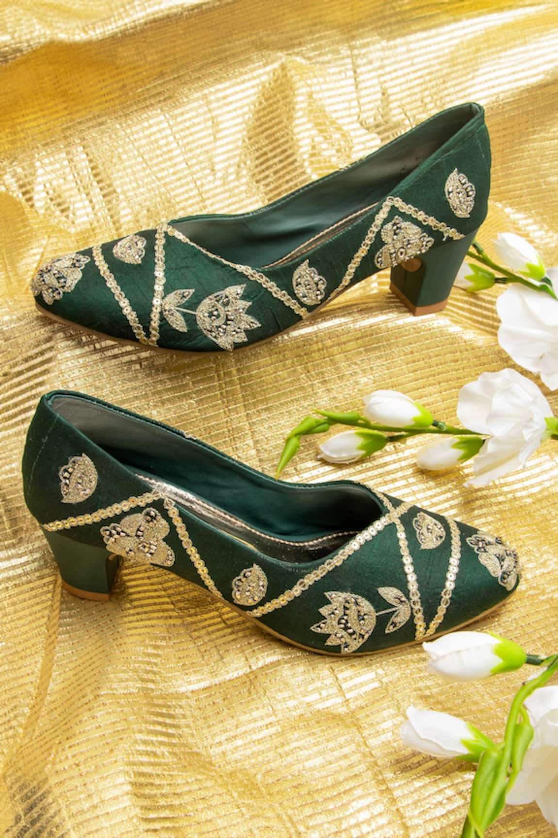 Azora Phool Sitare Zari Sequin Embroidered Block Heels